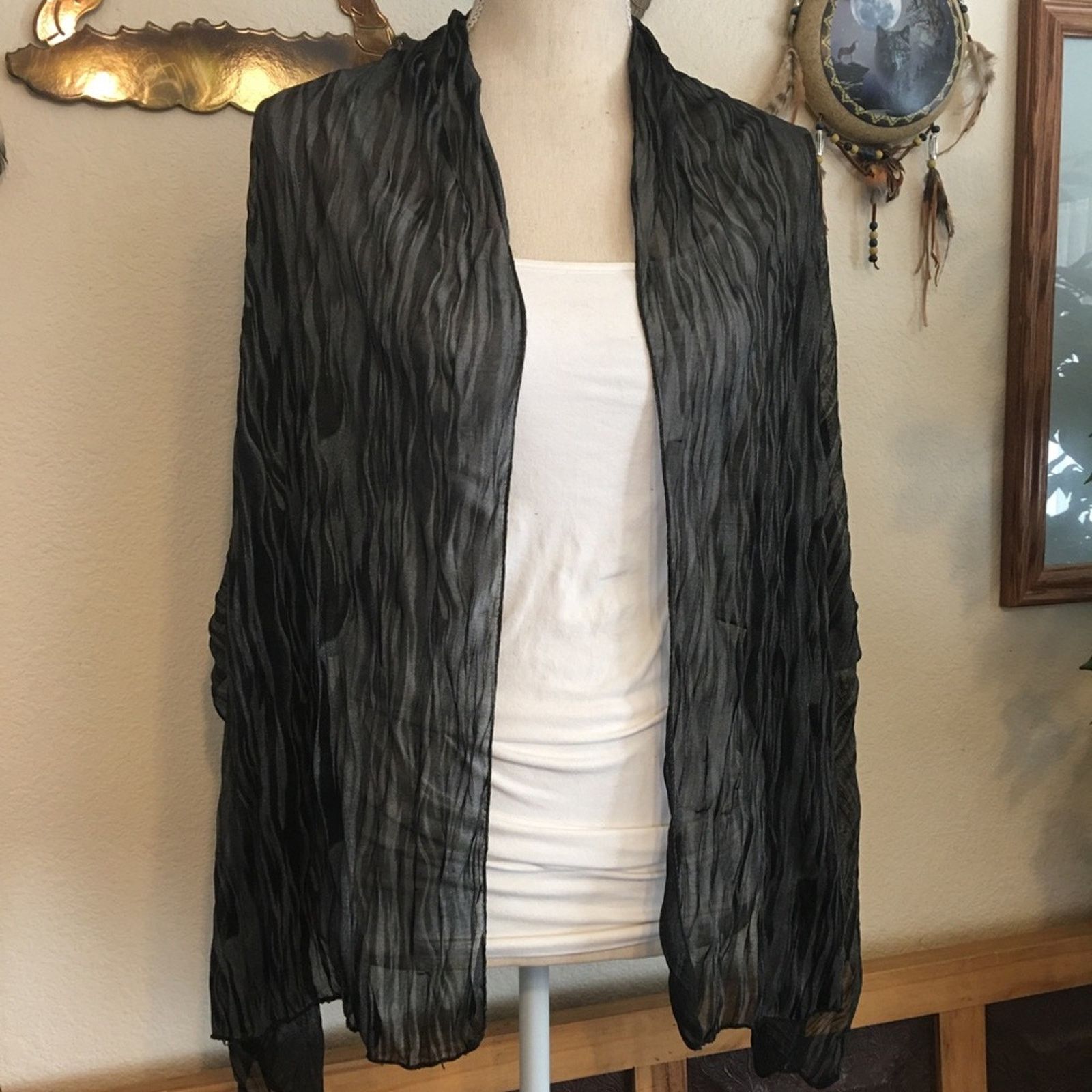 Other Black and gray wavy design light stretchy scarf Size ONE SIZE - 5 Thumbnail