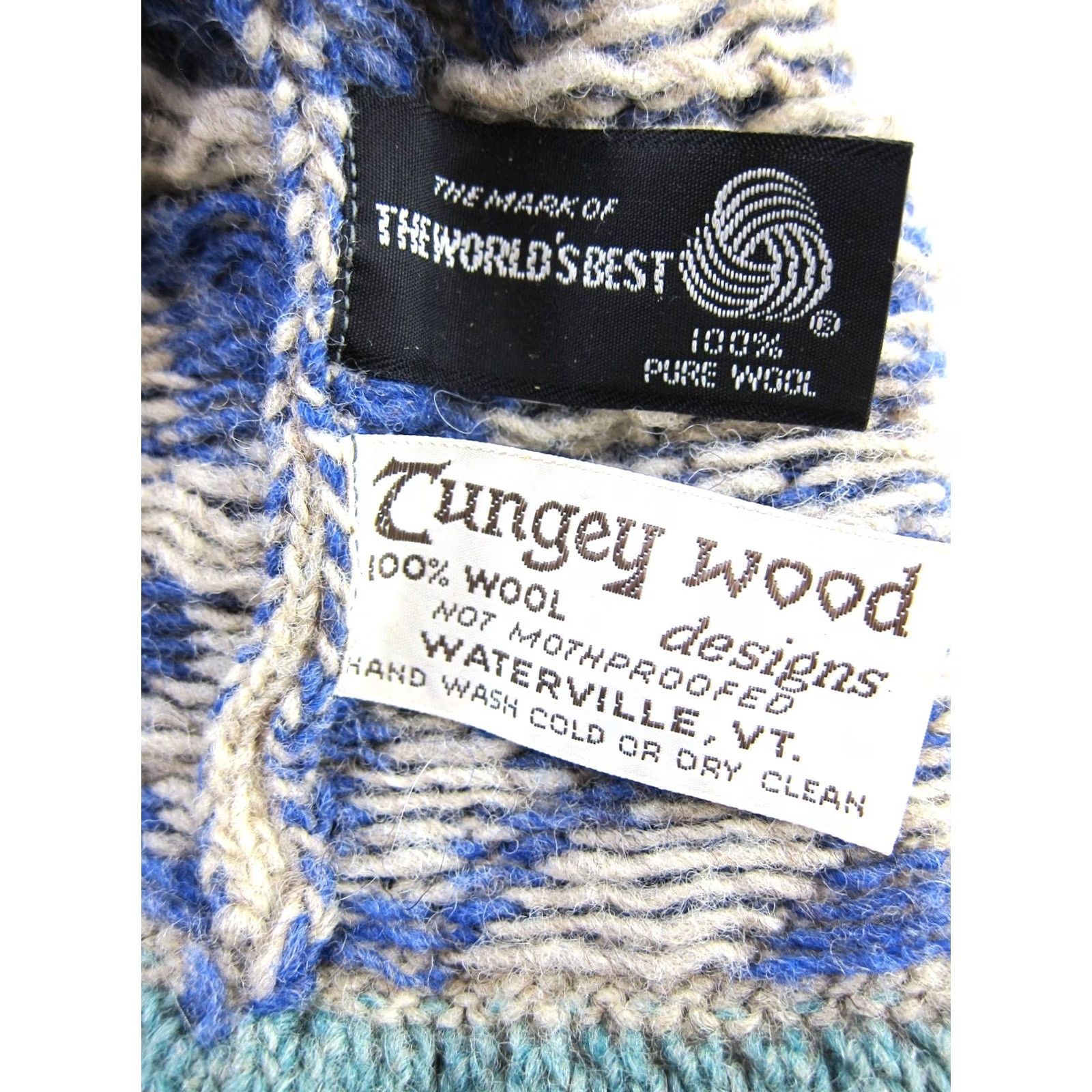 Vintage VINTAGE Tungey Wood Beanie Hat O/S 100% Wool Lizard Frog Green Blue Wool Knit Womens Hat O/S Size ONE SIZE - 3 Thumbnail