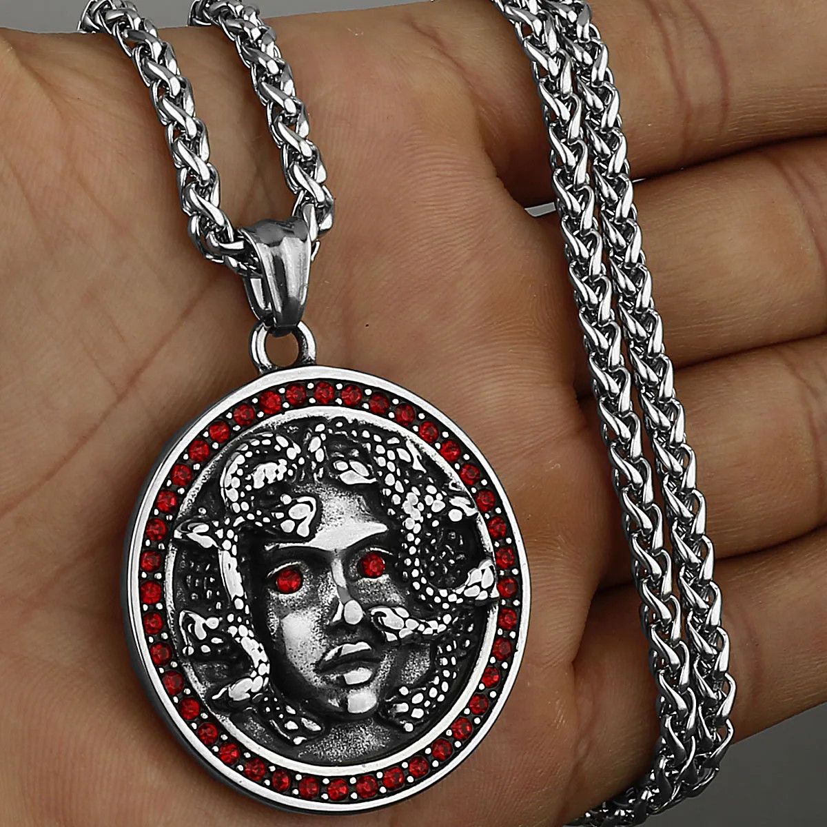 Jewelry Luxury Red Zircon Inlay Medusa Pendant Necklace Size ONE SIZE - 2 Thumbnail