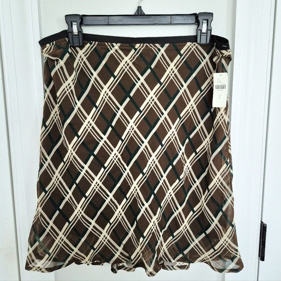 Anthropologie Plaid Chiffon Skirt Fall Gift Party School Spring Work Size 34" / US 12 / IT 48 - 2 Thumbnail