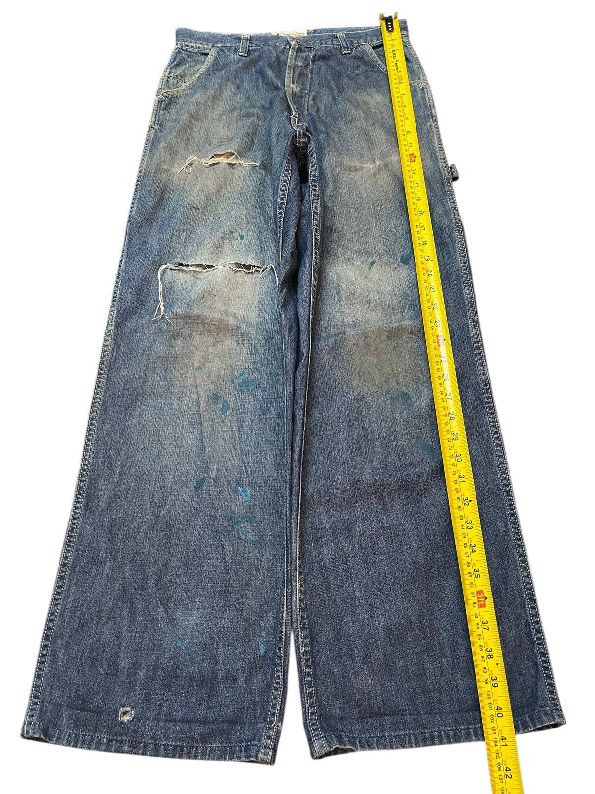 Post Overalls Vintage Japan Post Overall Mud Wash Style Ripped Baggy Jeans Size US 30 / EU 46 - 13 Thumbnail