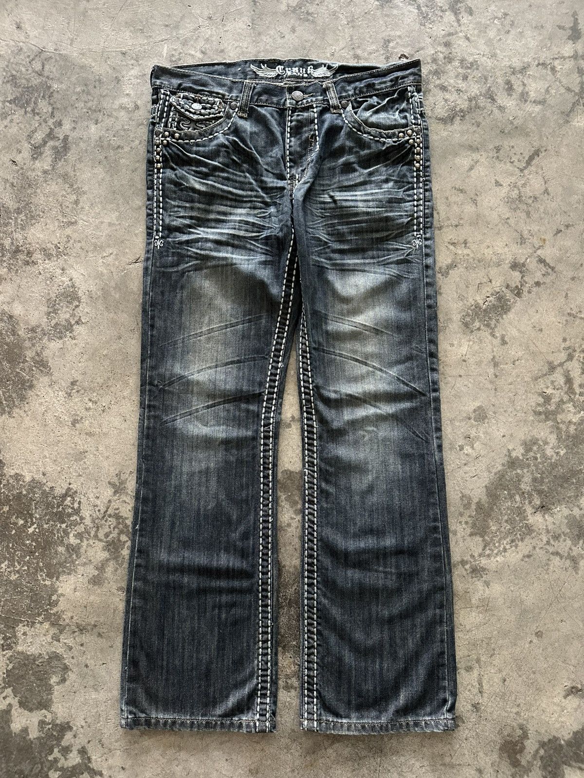 If Six Was Nine × Japanese Brand × Le Grande Bleu (L.G.B.) Japanese Y2K Whisker Wash Flared Jeans Size 34" / US 12 / IT 48 - 1 Thumbnail