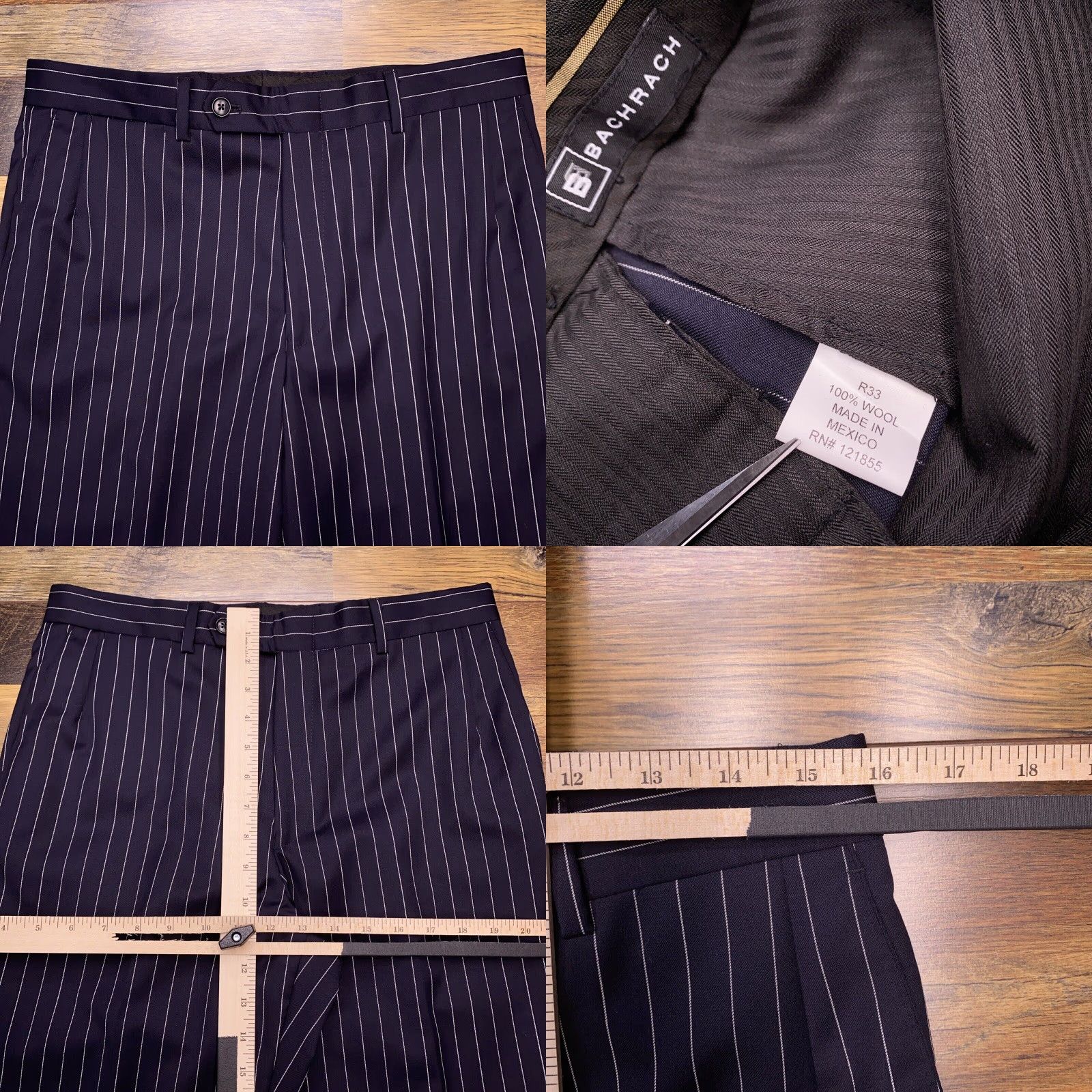 Vintage Bachrach Suit 40 Long Navy Blue Pinstripe Wool Pants 33 Waist Unhemmed New Size 40R - 11 Thumbnail