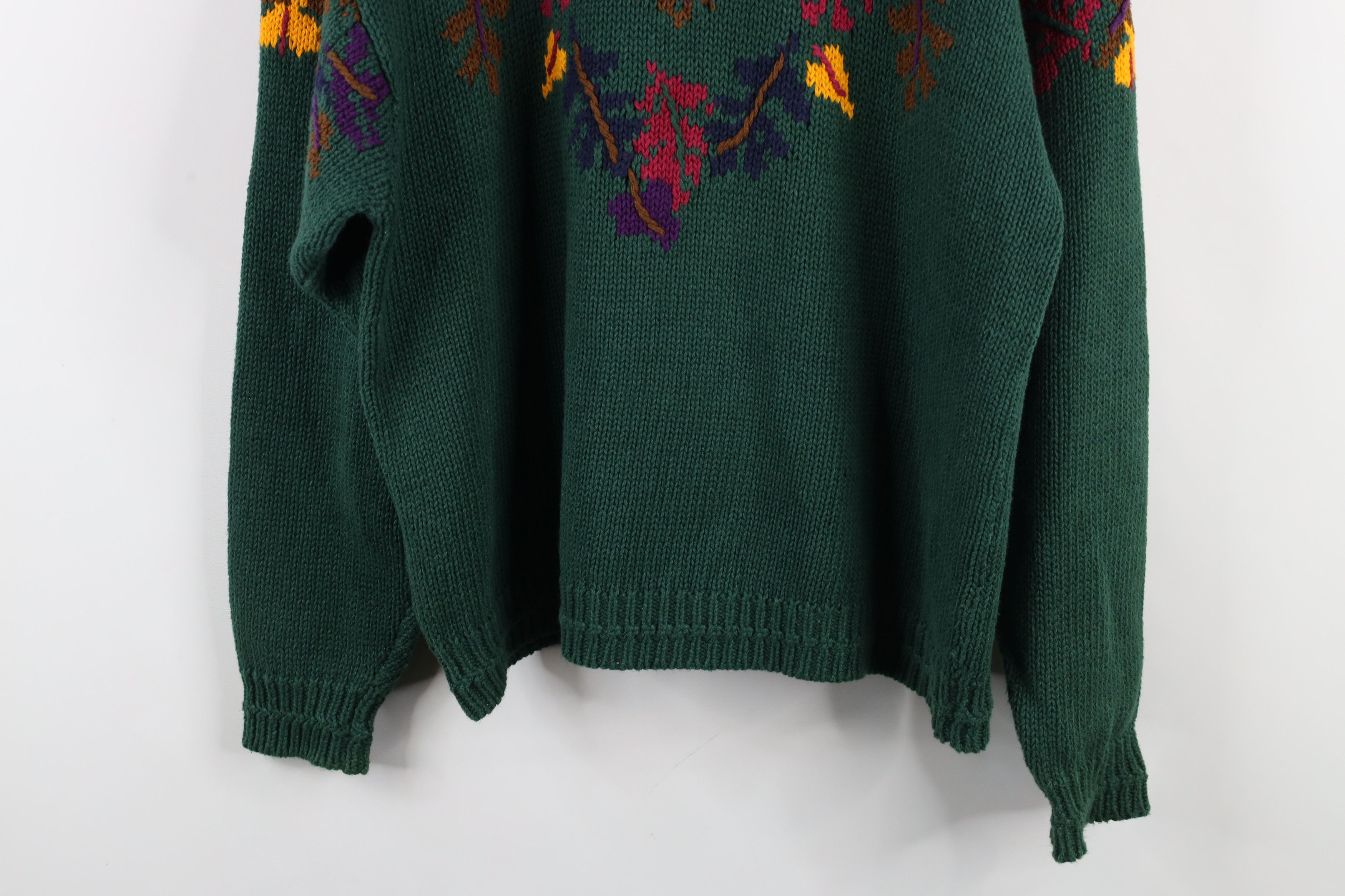 Vintage Vintage 90s Streetwear Leaf Chunky Knit Turtleneck Sweater Size XL / US 12-14 / IT 48-50 - 3 Thumbnail