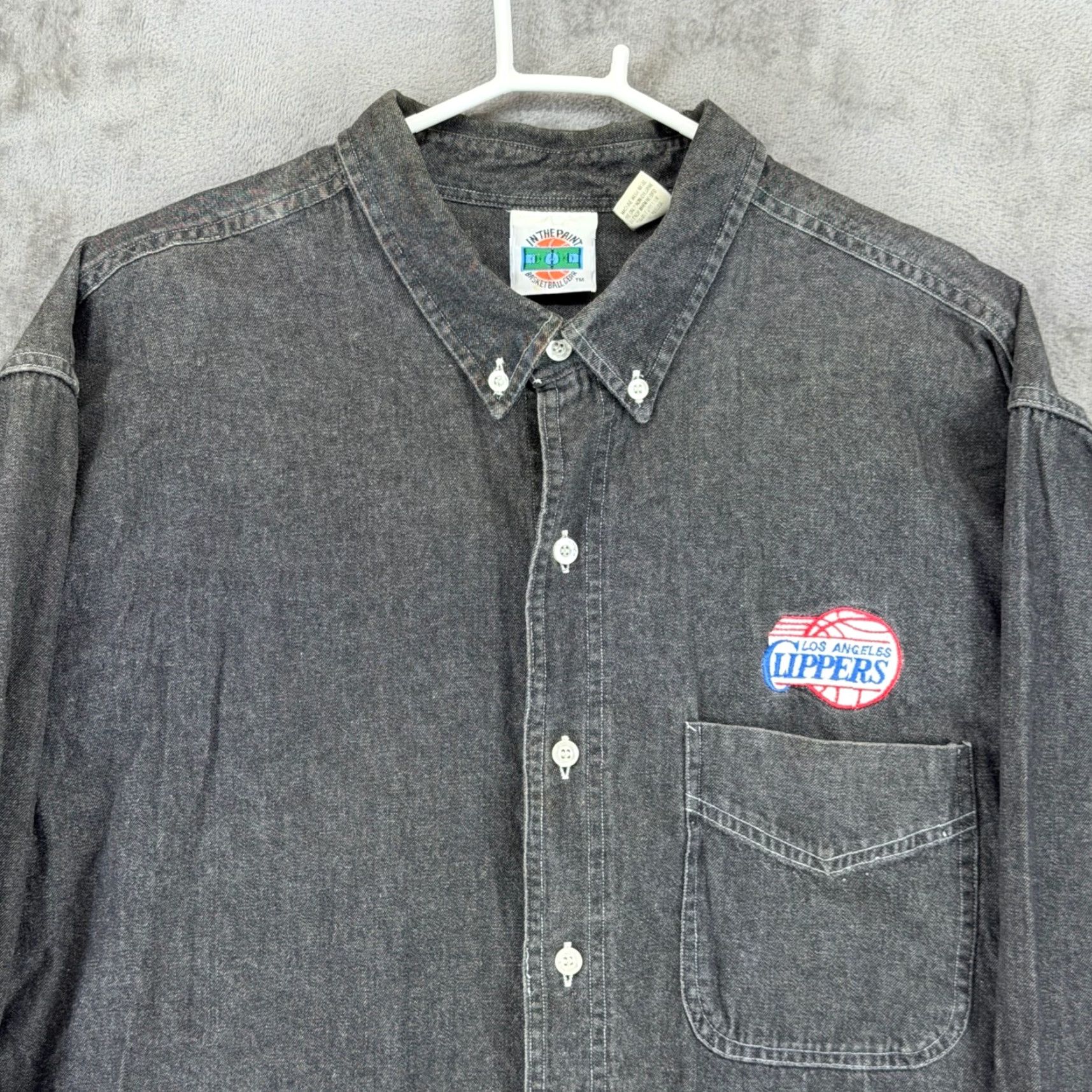 NBA VINTAGE In The Paint Los Angeles Clippers Denim Shirt Mens XL Black NBA Cotton Size US XL / EU 56 / 4 - 2 Thumbnail