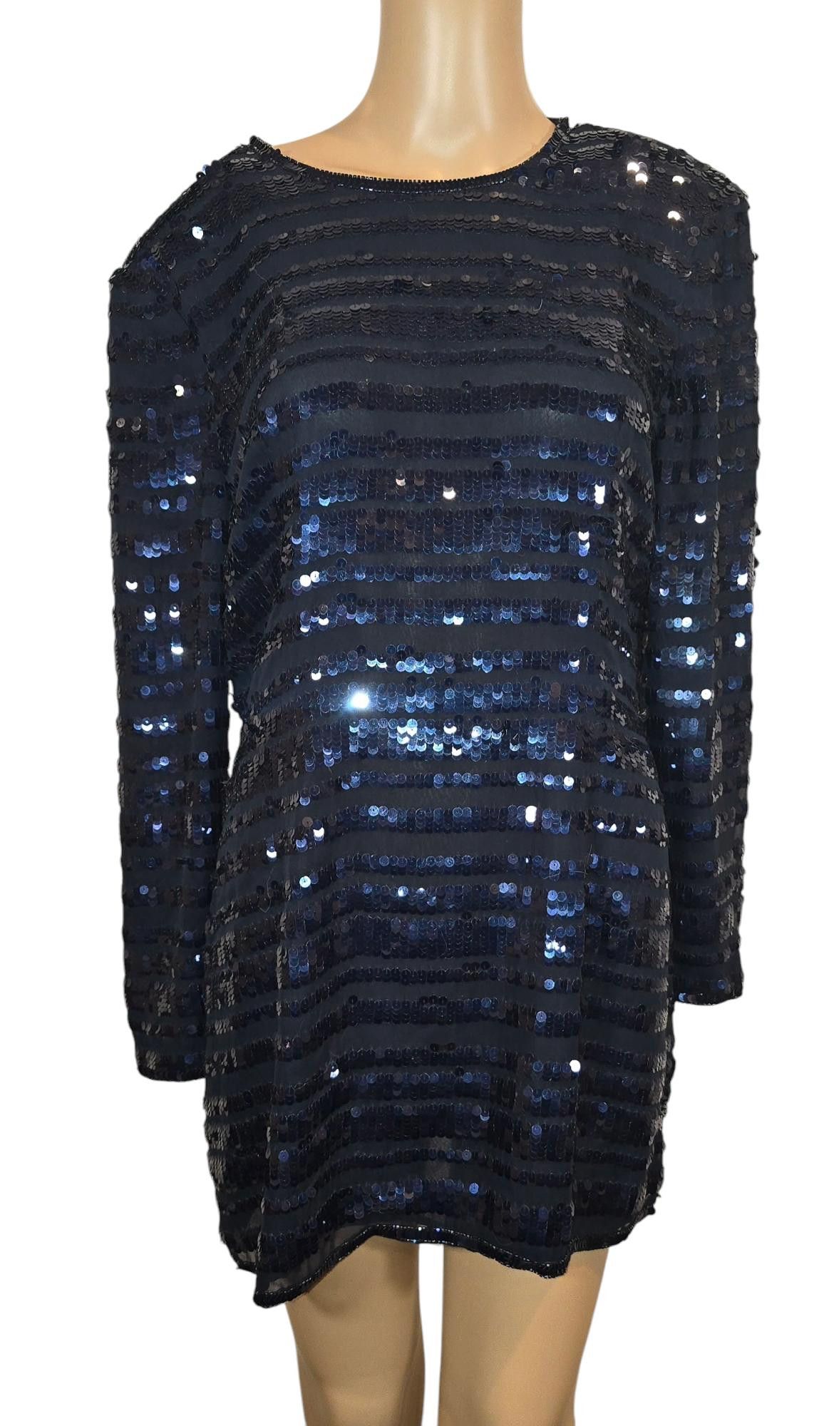 Saks Fifth Avenue Saks Fifth Avenue Navy Silk Sequin Dress - Size 10 Size L / US 10 / IT 46 - 1 Thumbnail