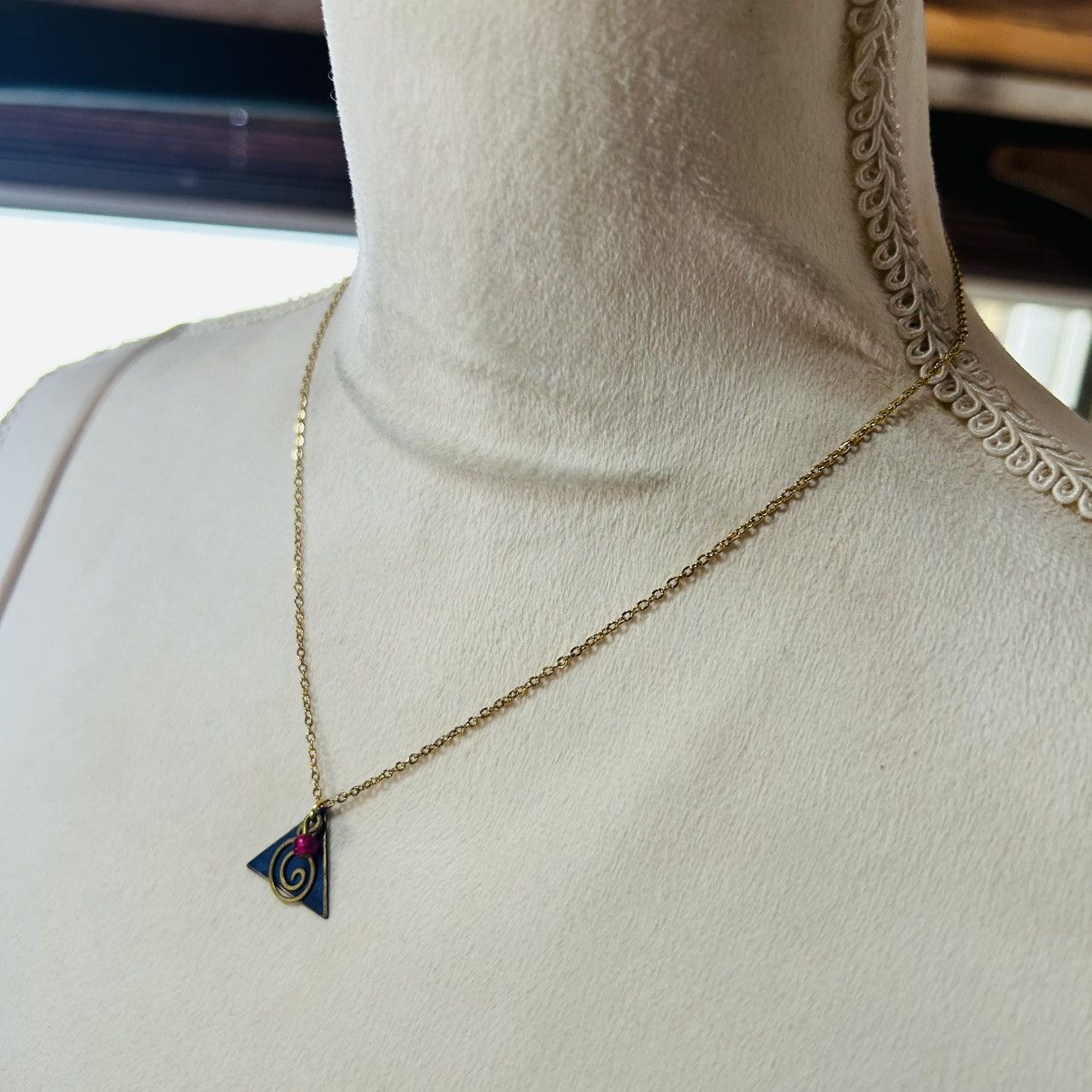 Vintage Vintage layered metal glass bead pendant on chain necklace Size ONE SIZE - 4 Thumbnail