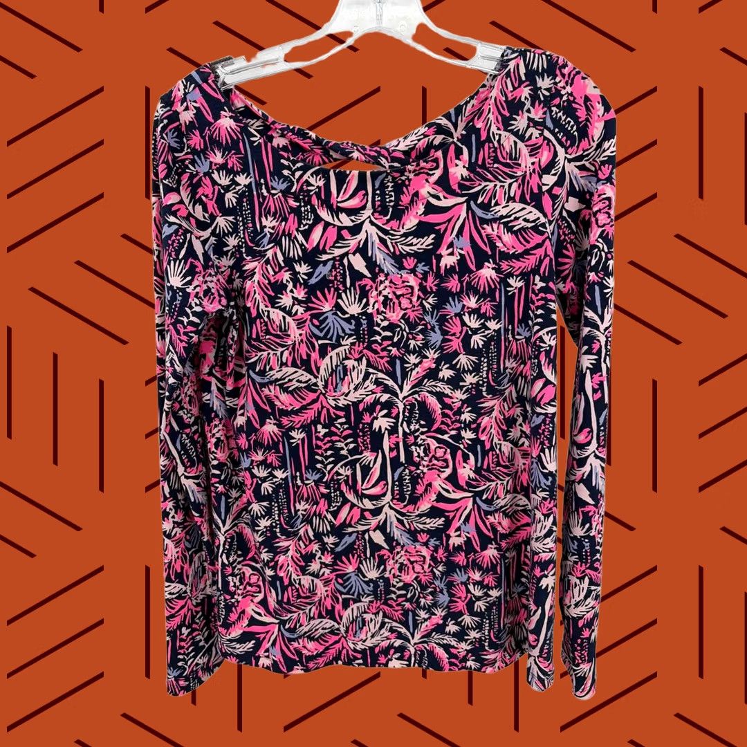 Lilly Pulitzer Lilly Pulitzer Blouse Size Small Navy Long Sleeve Pre-Owned Size S / US 4 / IT 40 - 1 Thumbnail
