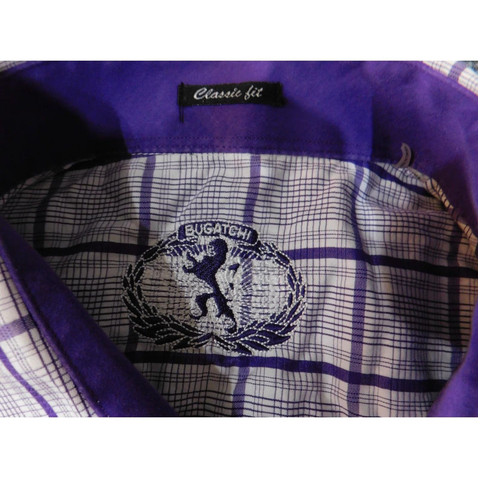 BUGATCHI Bugatchi Shirt Mens 2XL Purple White Plaid Classic Fit Long Sleeve Button Up Dress Shirt Size 48R - 5 Thumbnail