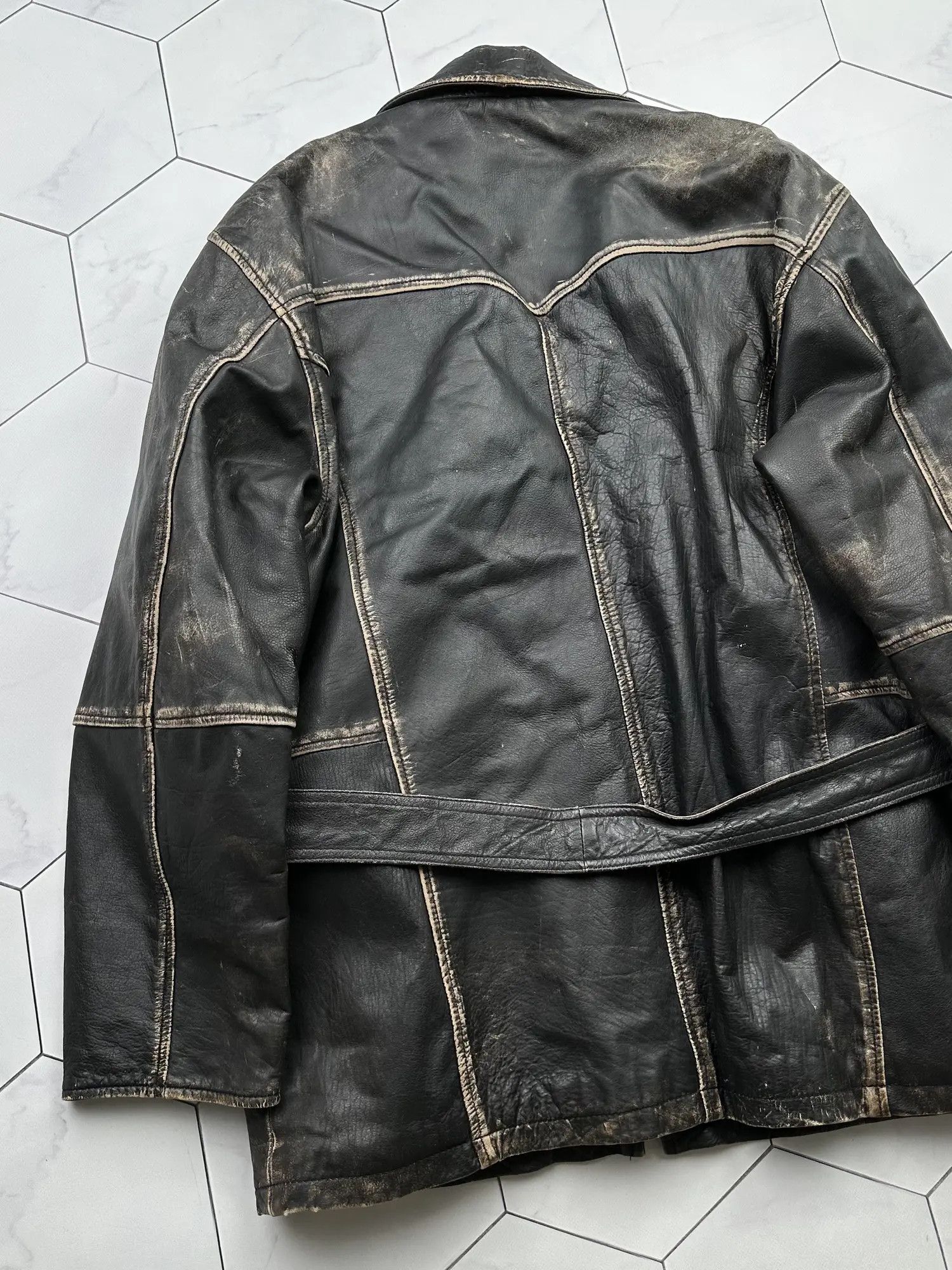Genuine Leather Vintage Faded Leather Belt Coat (B409)E2 Size US L / EU 52-54 / 3 - 12 Thumbnail