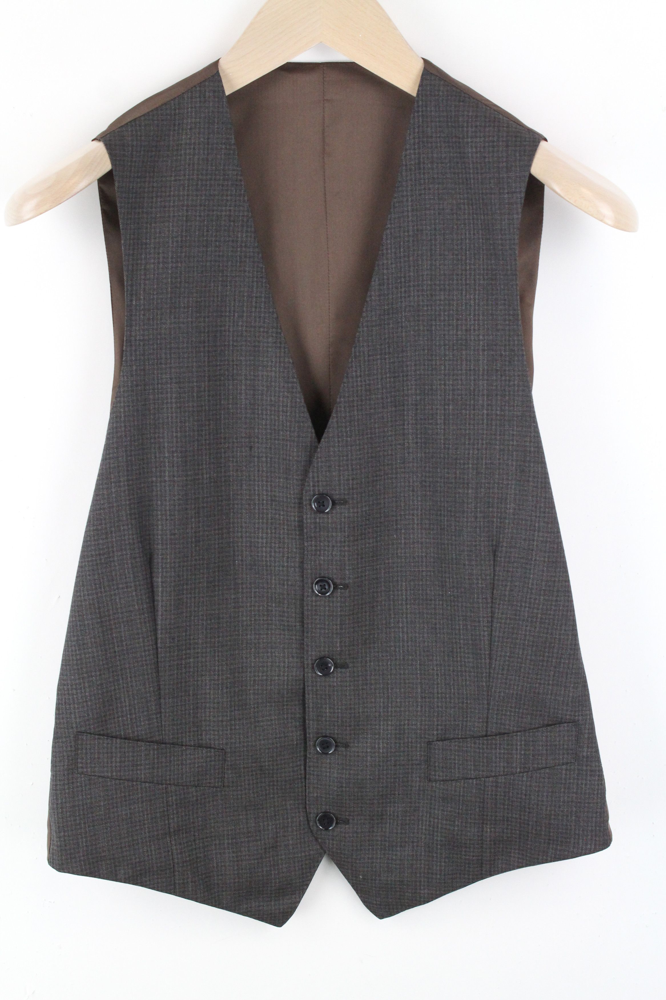 Suitsupply LAZIO UK40L Grey Wool Patterned V-neck Waistcoat 61582 Size 40L - 1 Thumbnail