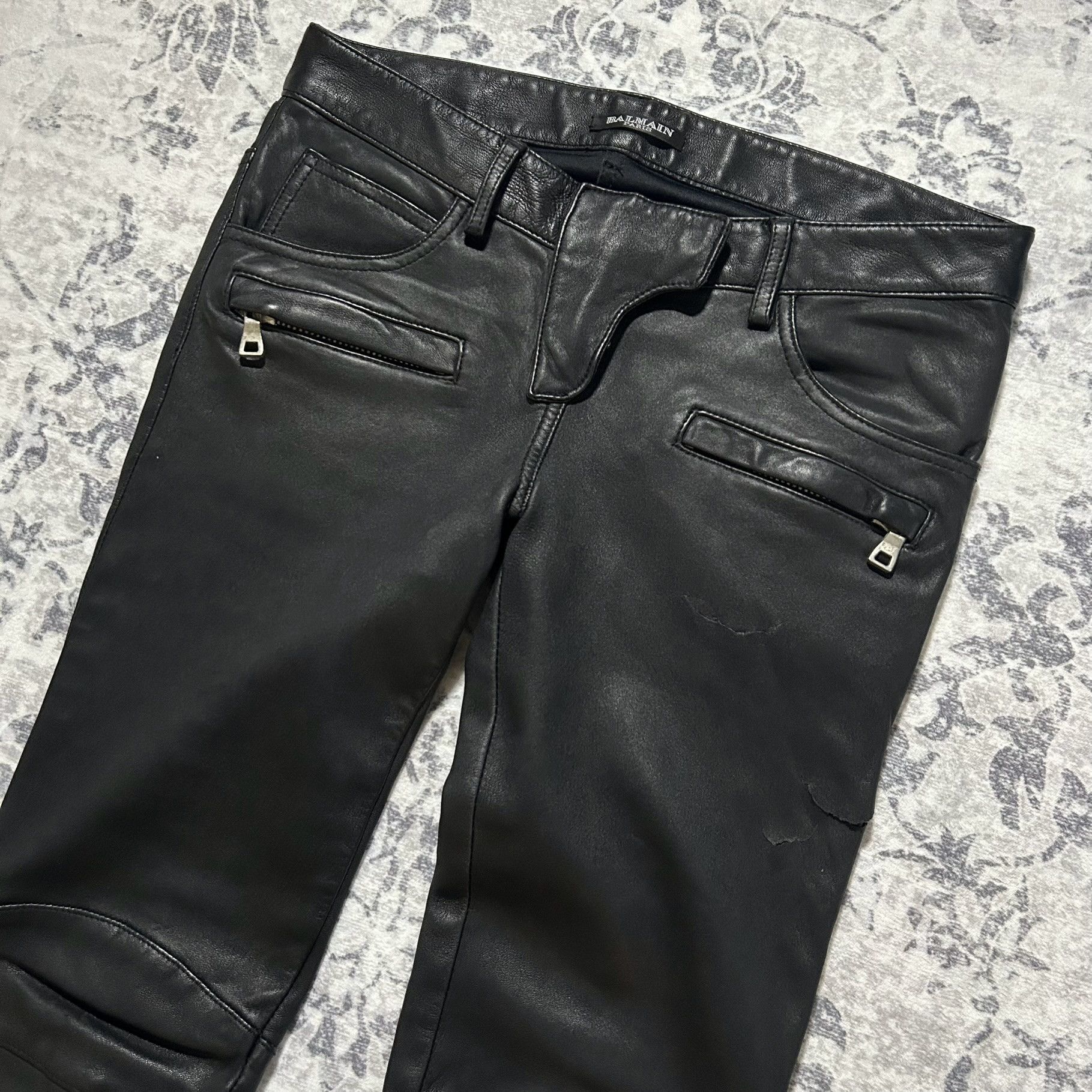 Balmain AW10 Leather Moto Biker Pants