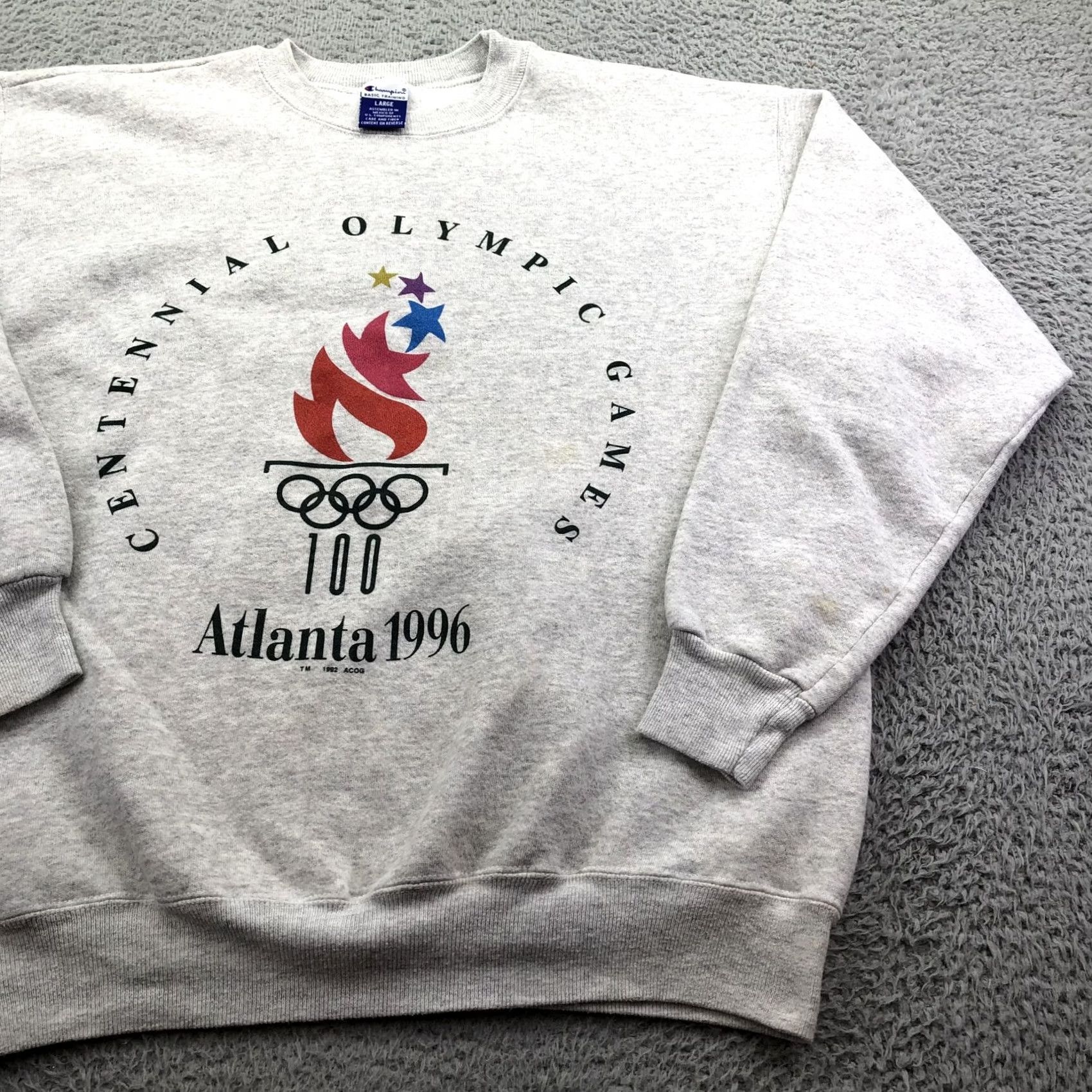 Vintage Champion Sweatshirt Mens Large Gray Crewneck Atlanta 1996, Men's — image 3 of 6