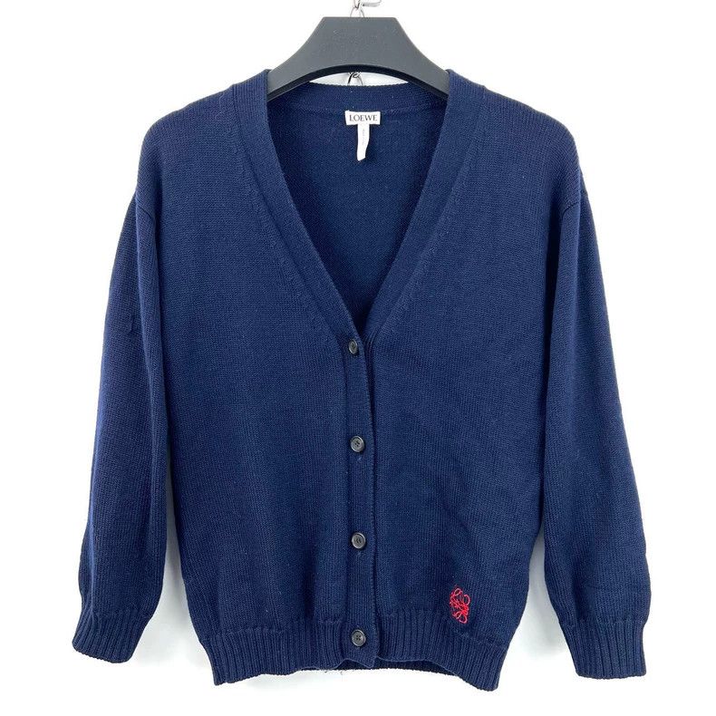 Loewe LOEWE Dark Blue Embroidered Small Logo Knit Cardigan Size S / US 4 / IT 40 - 1 Thumbnail