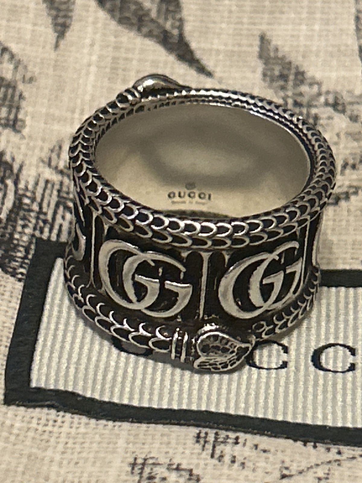 Gucci Gucci Silver Marmont Snake Ring with Double G AG925 Size ONE SIZE - 4 Thumbnail
