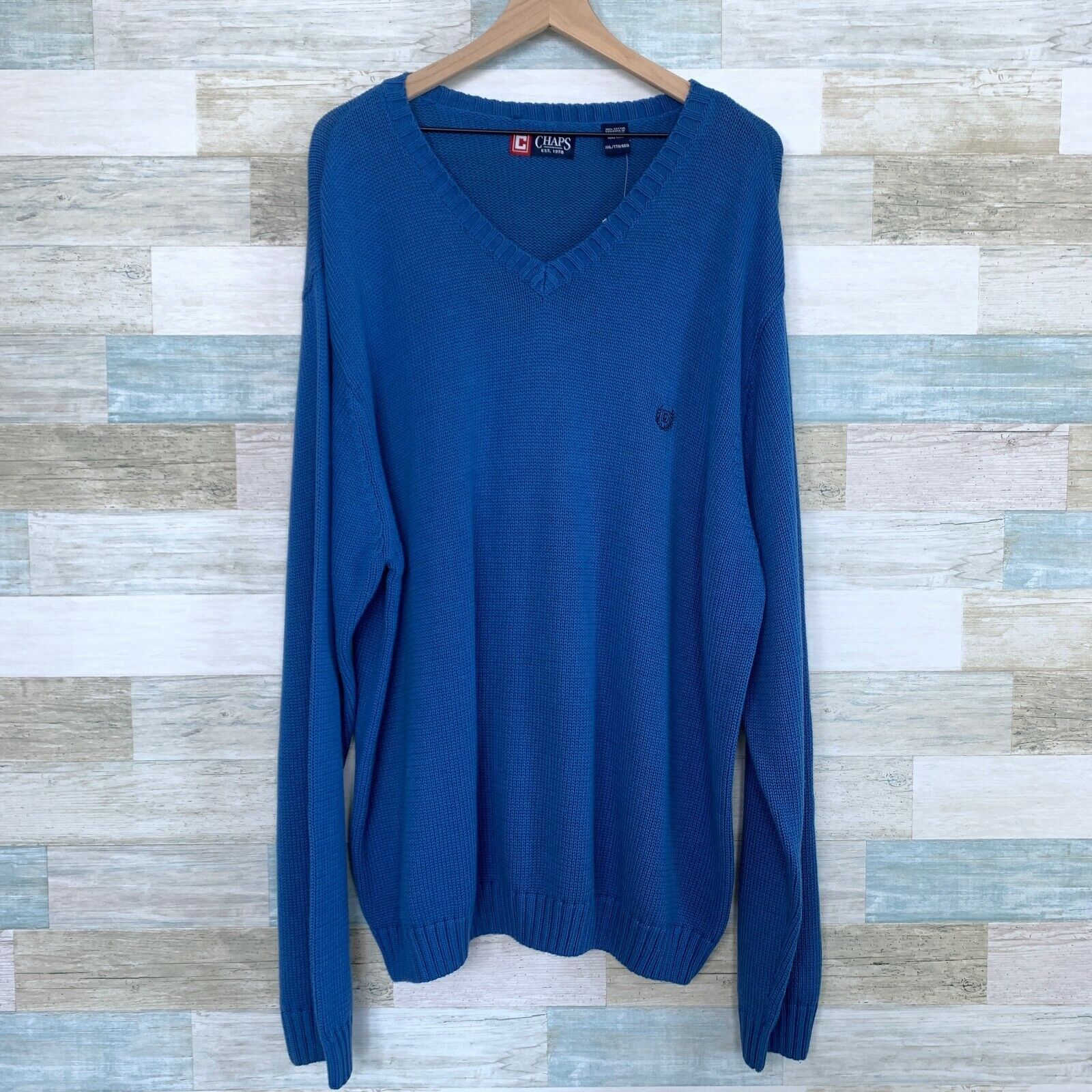 Chaps Chaps Ribbed V Neck Sweater Blue Cotton Knit Mens Size XXL Size US XXL / EU 58 / 5 - 2 Thumbnail