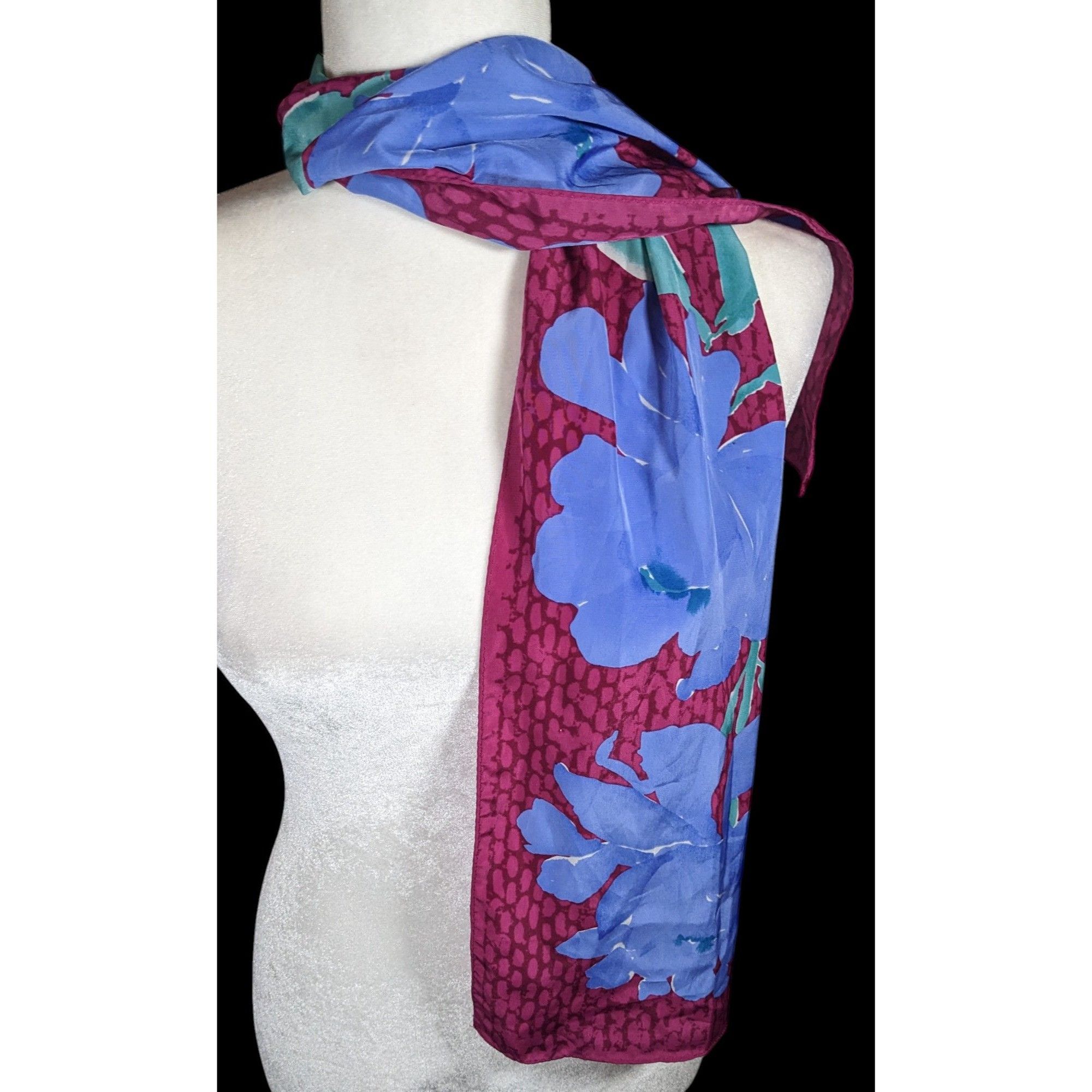 Other Vintage 70s Veresa By Vera Magenta And Periwinkle Floral Sca Size ONE SIZE - 2 Thumbnail
