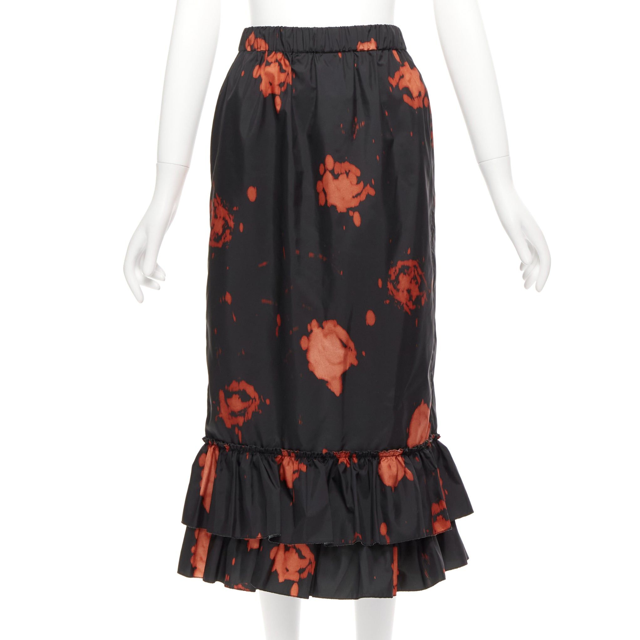 image of Marni Black Red Splatter Tie Dye Print Tiered Ruffle Hem Midi Skirt It38 Xs, Women's (Size 26)