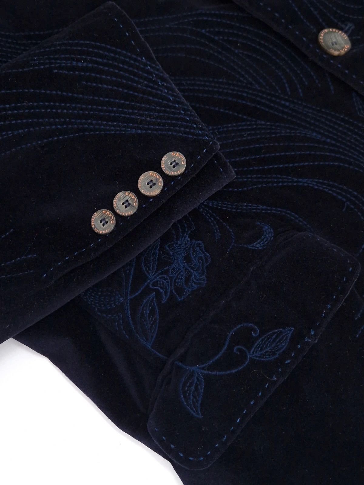 Roberto Cavalli Roberto Cavalli Men's Navy Velvet Blazer Floral & Wave Size US XL / EU 56 / 4 - 5 Thumbnail