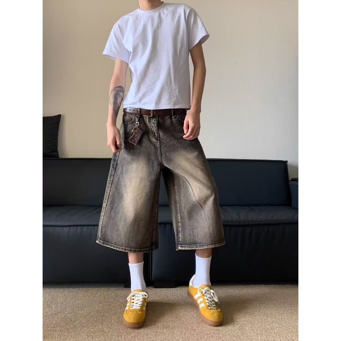 Japanese Brand × Jean Black washed vintage distressed straight denim shorts Size US 32 / EU 48 - 2 Thumbnail