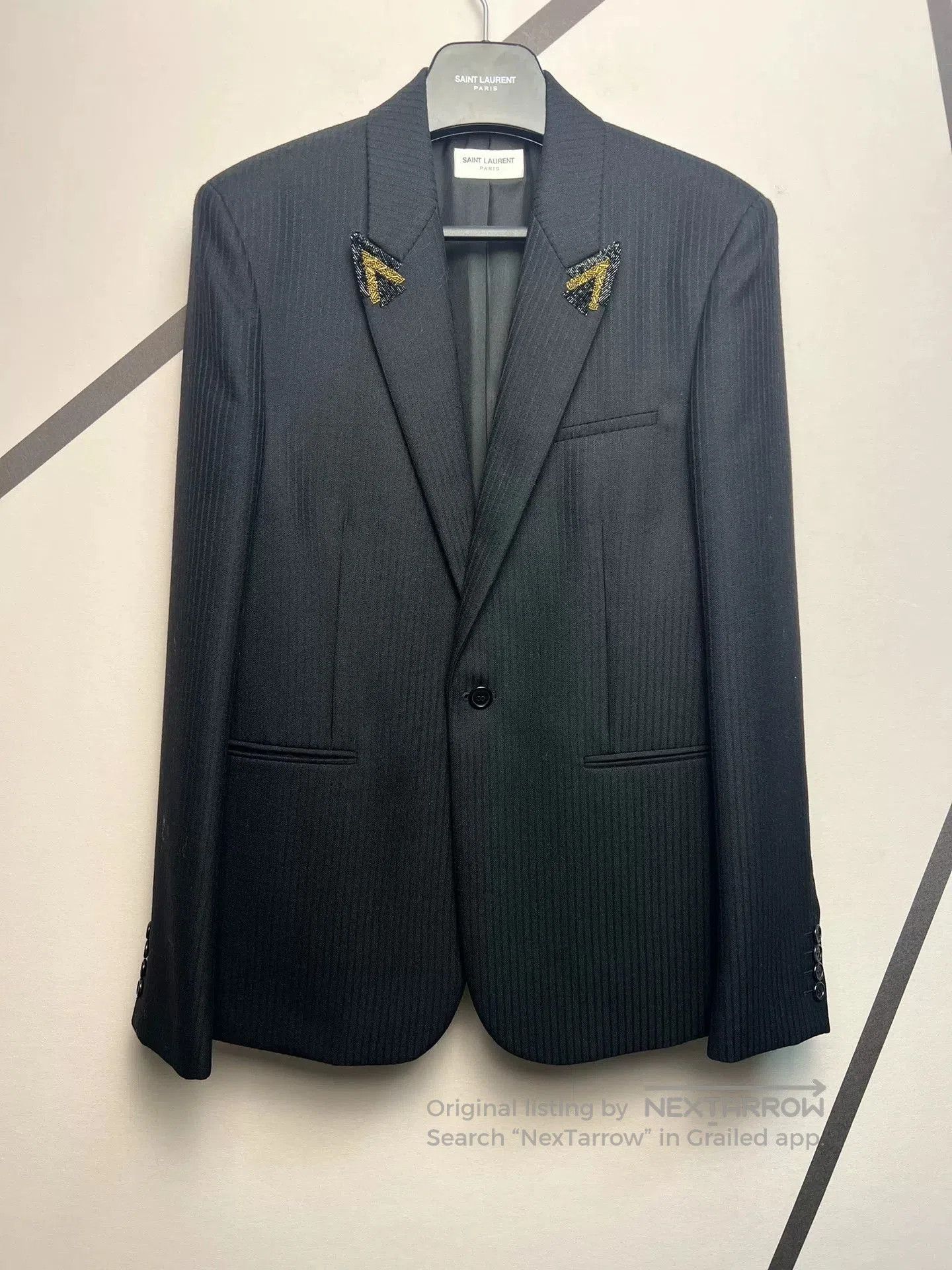 Saint Laurent Paris Saint Laurent SLP Black Pinstripe Beaded Blazer. Size US M / EU 48-50 / 2 - 1 Thumbnail