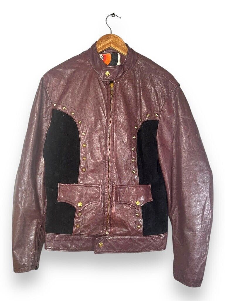 Vintage 70s Wheels Of Man Wine Motorcycle Bomber Jacket Siz