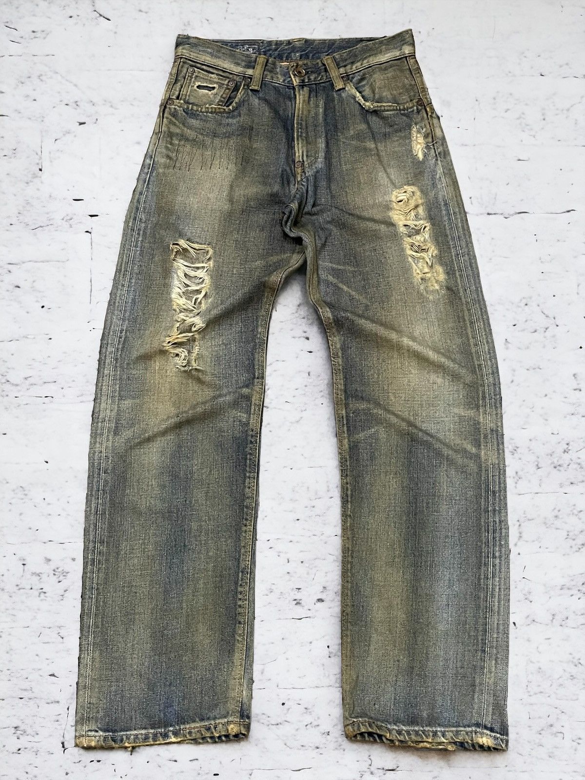 Edwin × If Six Was Nine × Levi's Edwin 505 Selvedge Muddy Wash Distressed Loose Jeans Size US 29 - 2 Thumbnail
