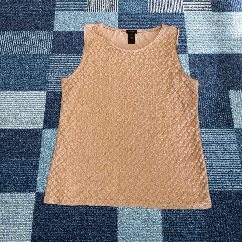 Ann Taylor Women Tank Top L Dusty Pink Lace Front Sleeveless Round Neck Pullover Casual Business Party/cocktail Travel Floral Soft Back (Size Large)