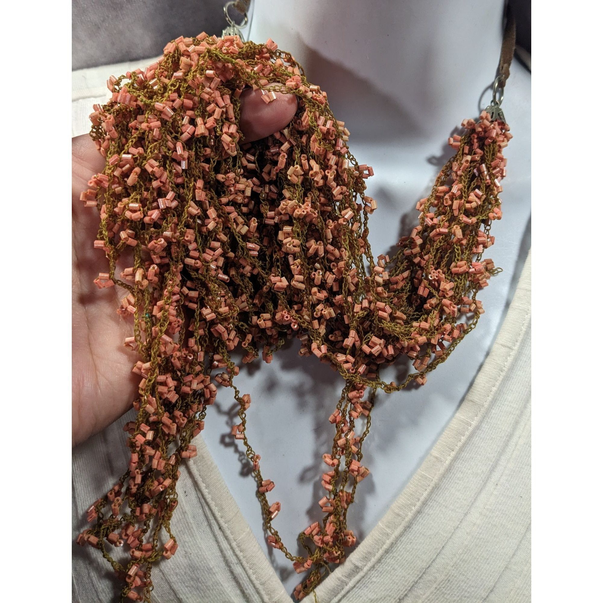 Other Vintage Fairycore Pink And Brown Beaded Abstract Bib Necklac Size ONE SIZE - 3 Thumbnail