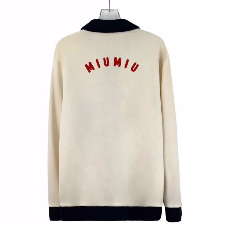 Prada Beige Wool Knit Cardigan with Collared Design-2506 Size M / US 6-8 / IT 42-44 - 2 Thumbnail