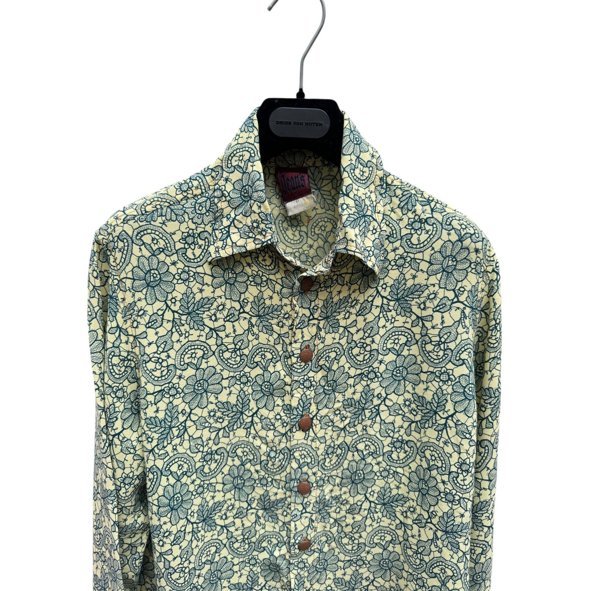 Jean Paul Gaultier Vintage Yellow Navy Viscose Floral Shirt Size M / US 6-8 / IT 42-44 - 2 Thumbnail