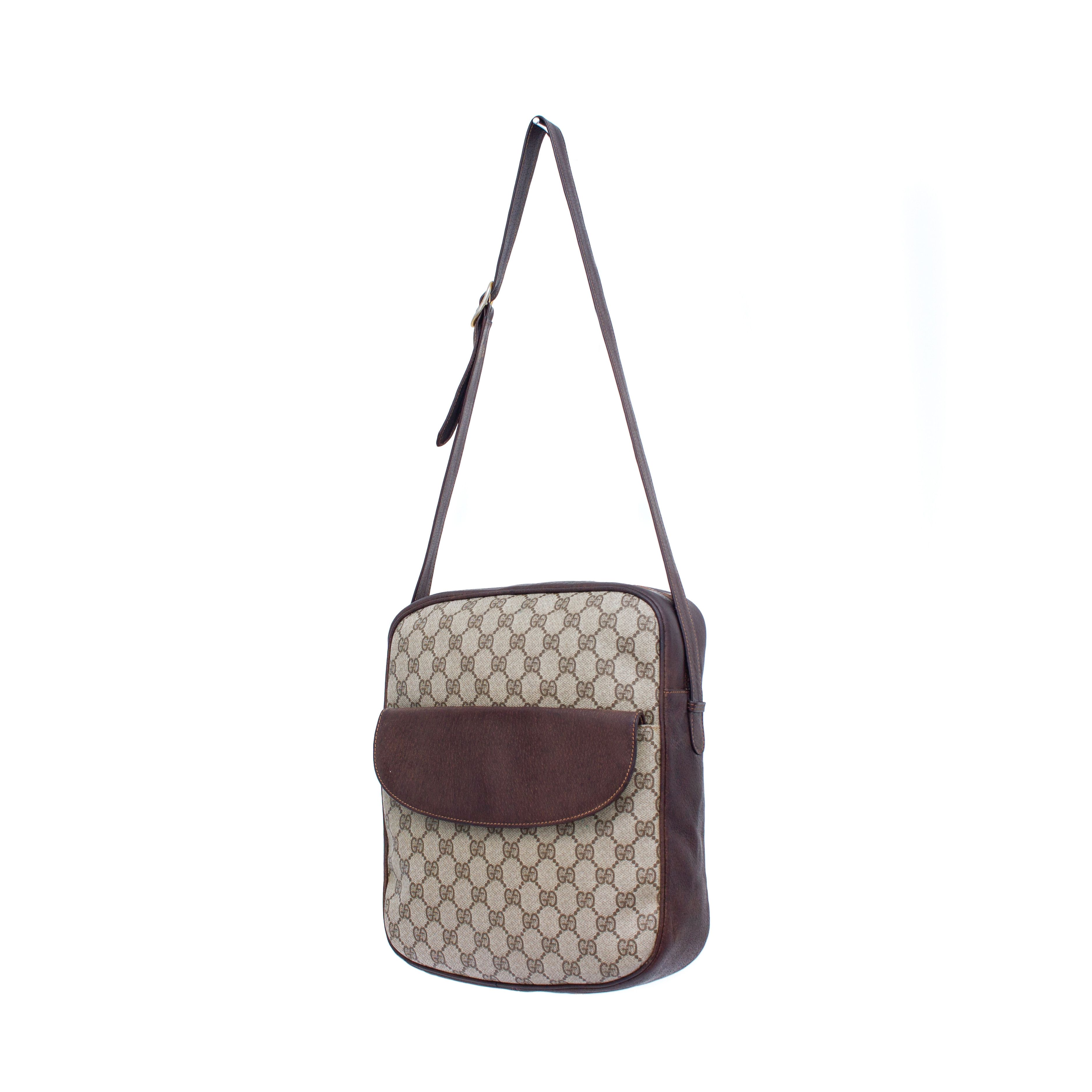 Gucci × Vintage VTG Gucci Brown GG Supreme Canvas and Leather Crossbody Bag Size ONE SIZE - 3 Thumbnail