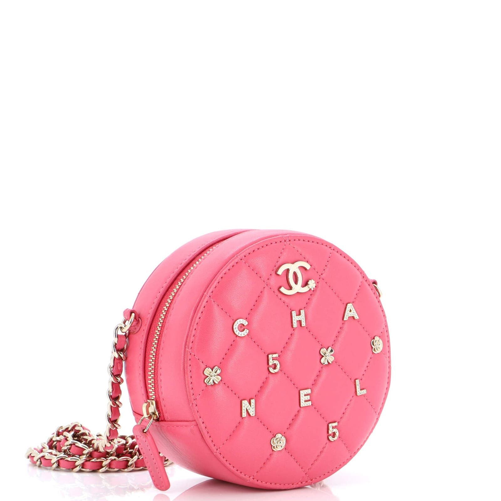 Lucky Charms Round Clutch With Chain Quilted Lambskin Mini