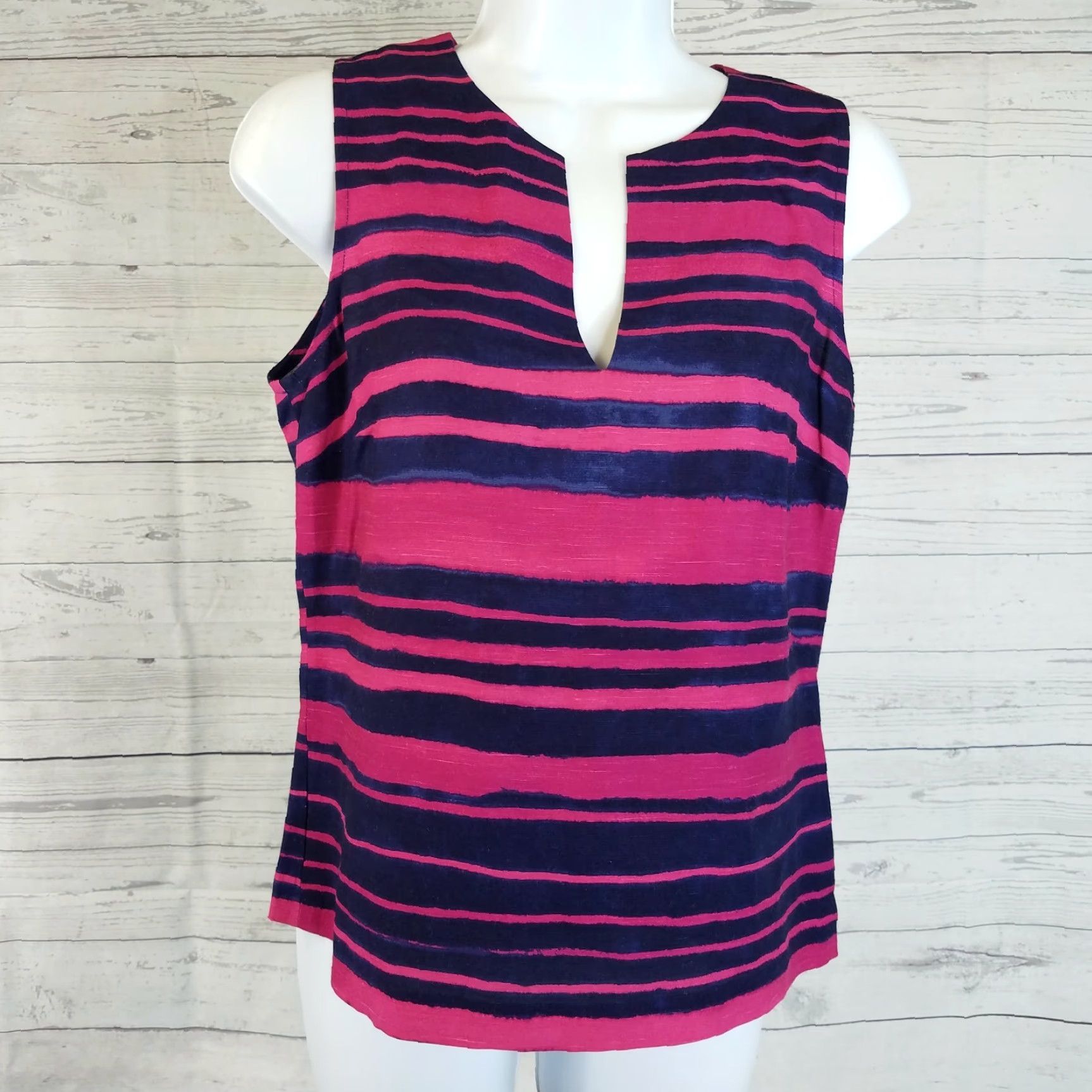 Jaeger Jaeger Womens 2 Piece Set Top & Skirt Sz 6 Pink Purple Linen Blend Sleeveless Striped Co-Ord Set Womens Size M / US 6-8 / IT 42-44 - 2 Thumbnail