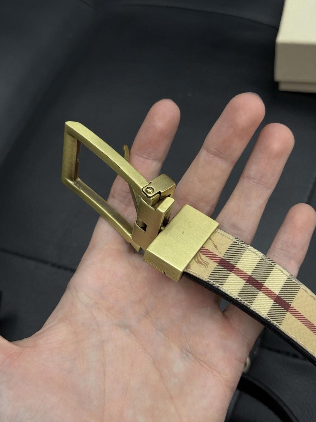 Burberry Burberry Leather Canvas Check Print Gold Buckle Belt 38/95 Size ONE SIZE - 9 Thumbnail