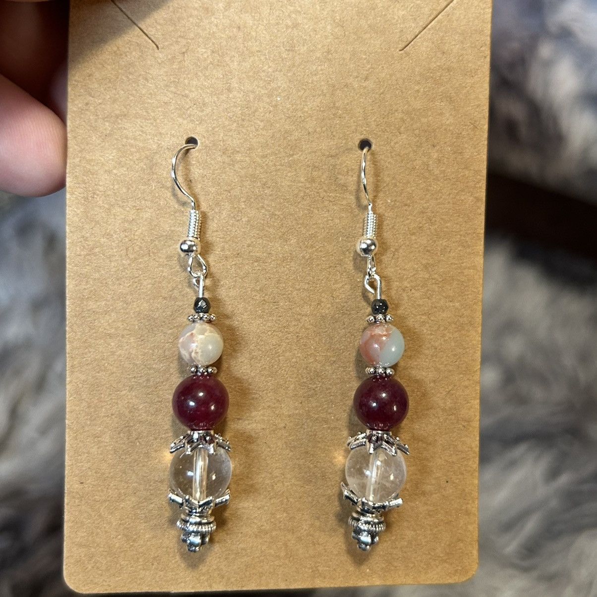 Handmade Handcrafted genuine quartz almandine garnet earrings Size ONE SIZE - 2 Thumbnail