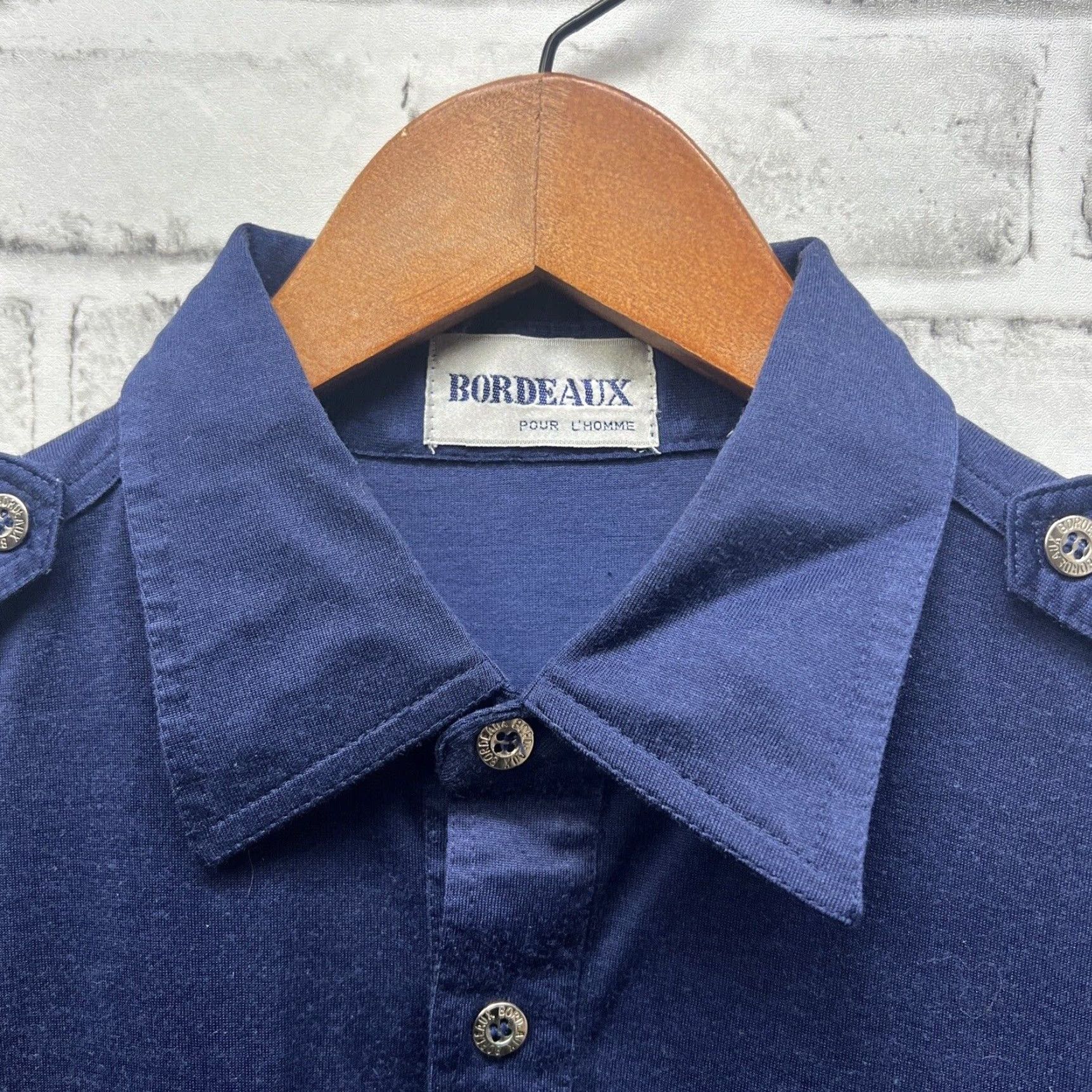 Vintage VINTAGE Bordeaux Pour L’Homme Polo Shirt Mens Size L Blue Size US L / EU 52-54 / 3 - 3 Thumbnail