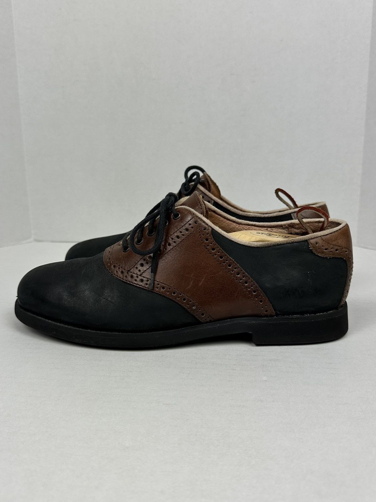 Florsheim × Vibram FLORSHEIM Two Tone Black Brown Saddle Shoes Oxford Size US 9.5 / EU 42-43 - 3 Thumbnail