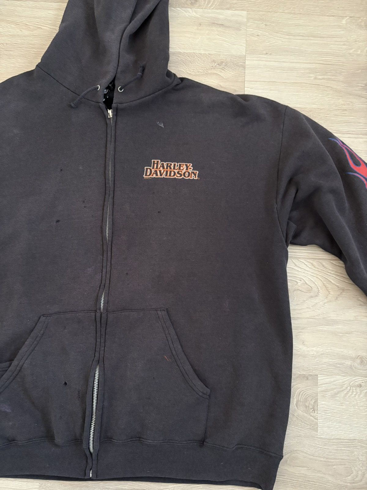 Harley Davidson Harley Davidson Flame Distressed Zip Hoodie Size US XL / EU 56 / 4 - 14 Thumbnail