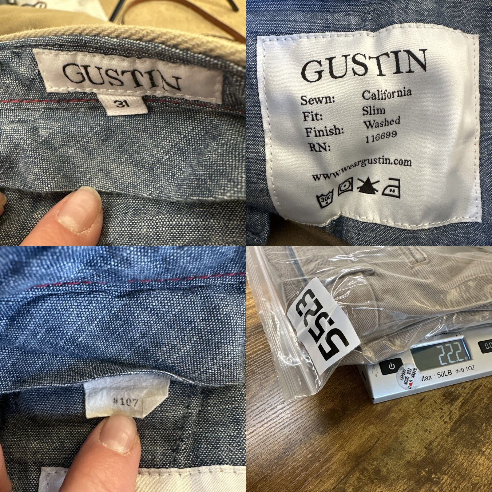 Gustin Gustin Slim Chino Pants Mens 31 x 31 Brown Button Fly Twill 5-Pocket Straight Leg Casual Business Travel Shirt Blues? Size US 31 - 8 Thumbnail