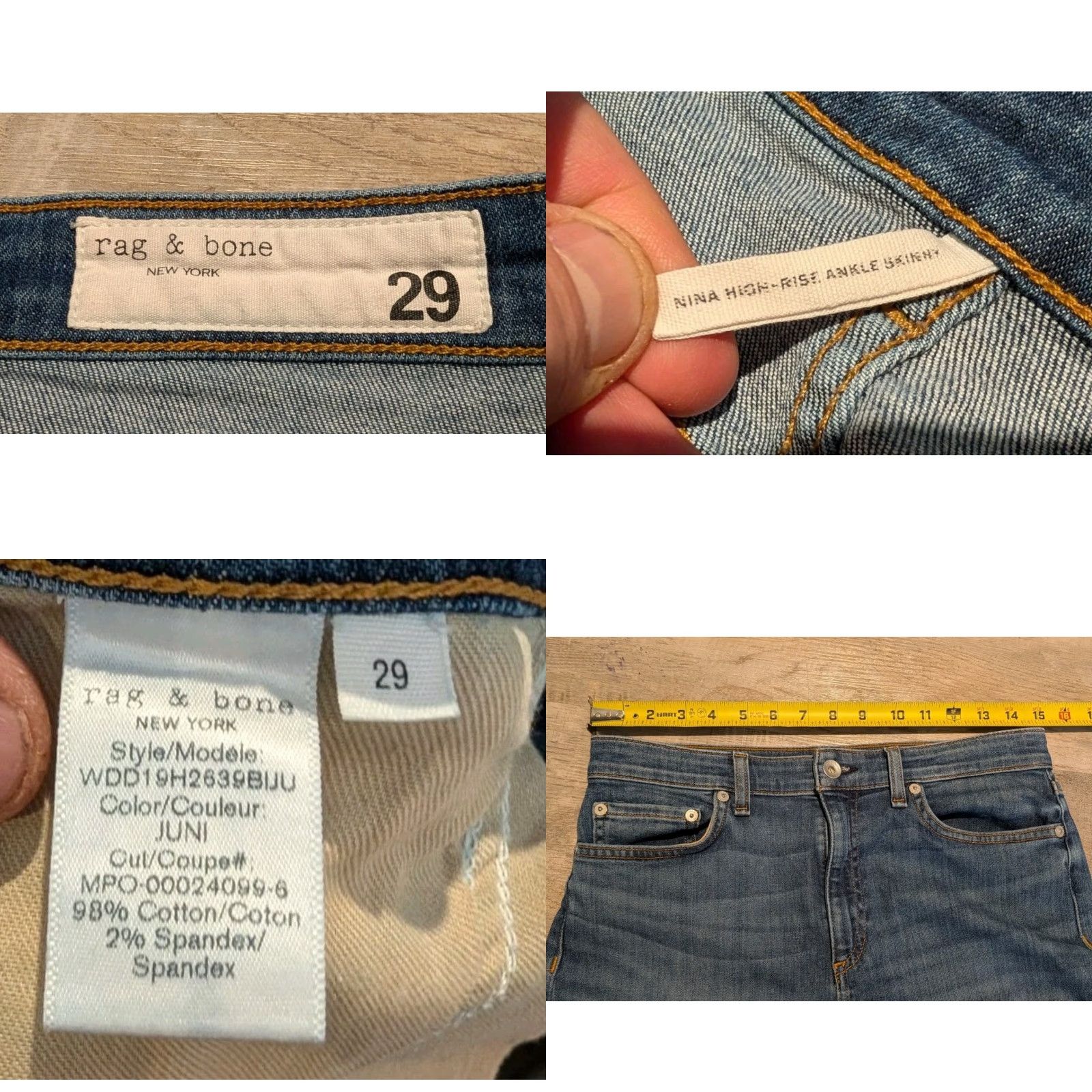 Rag & Bone Rag & Bone Jeans Womens Nina High Rise Ankle Skinny Raw Hem Stretch 29 Blue Denim 5-Pocket Slim Button Zip Womens Jeans Size 29" - 8 Thumbnail