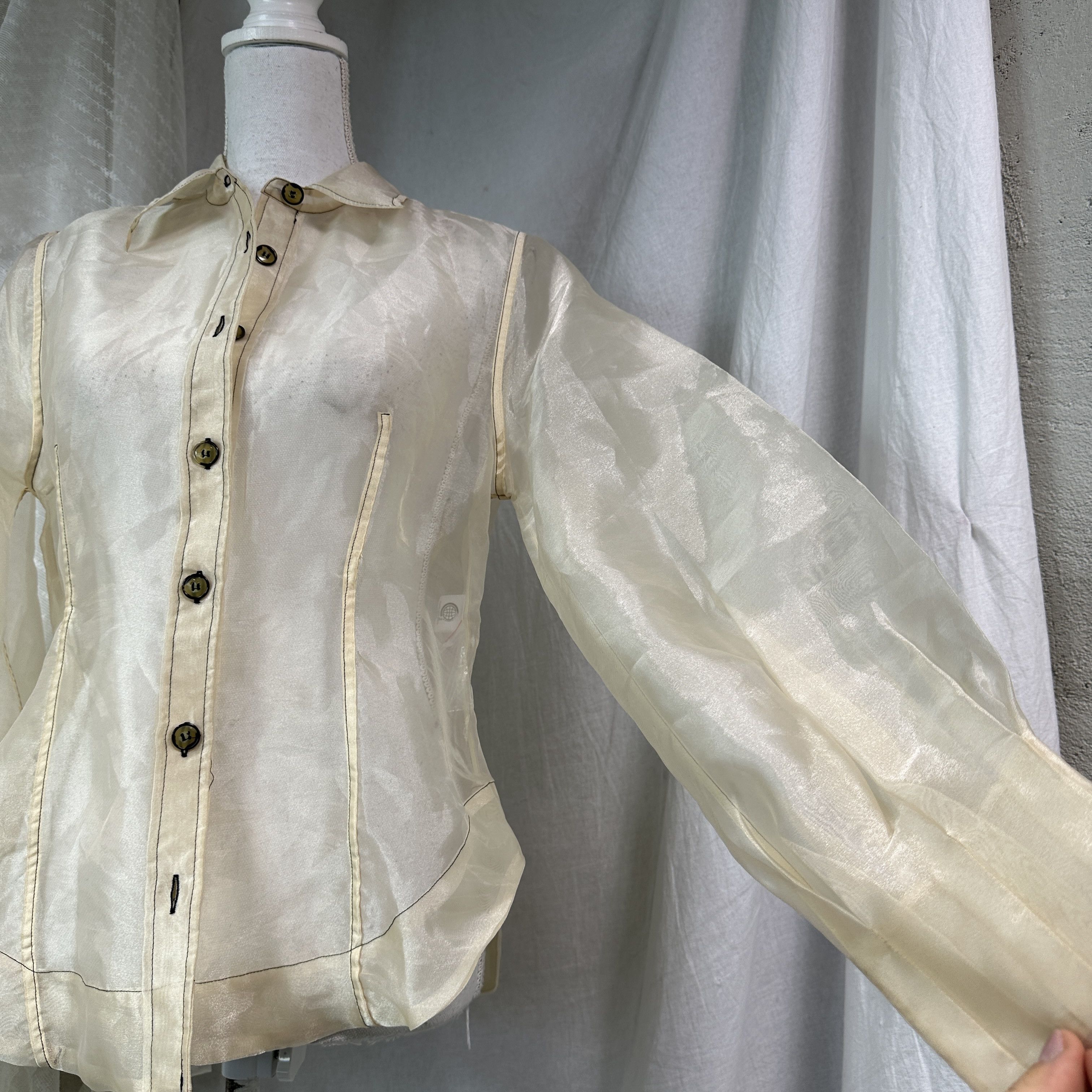 Ganni Vintage Ganni Sheer Oversize Nude Puffy Sleeves Shirt Y2K Size M / US 6-8 / IT 42-44 - 9 Thumbnail
