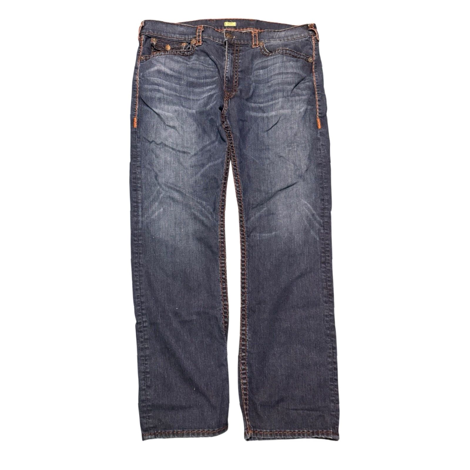 True Religion VINTAGE True Religion Ricky Jeans Mens 44x32 Blue Straight Baggy Thick Stitch Distressed 5-Pocket Zipper Pocket USA Slim? Size US 44 / EU 60 - 2 Thumbnail