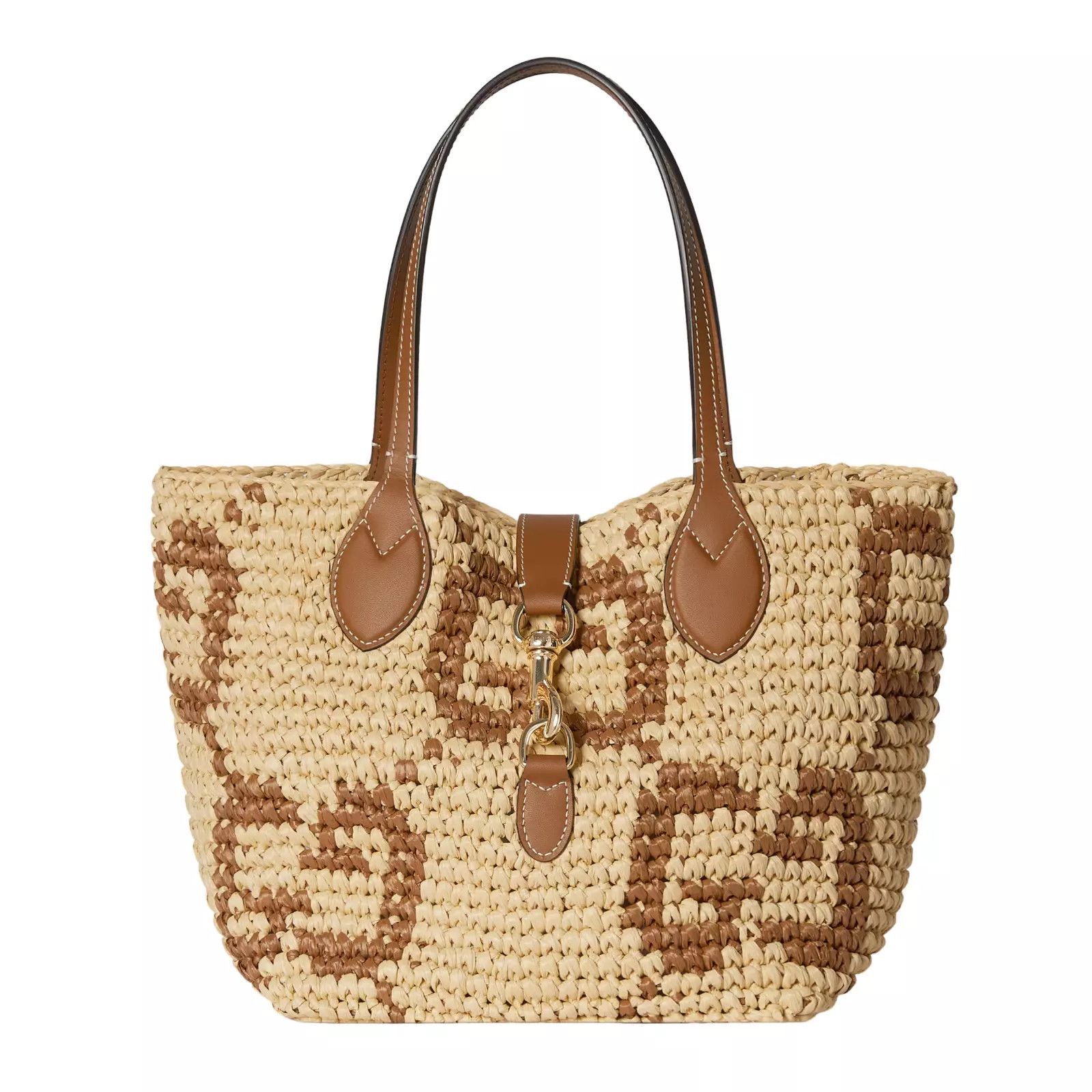 GUCCI Natural Brown Small GG Raffia Tote New