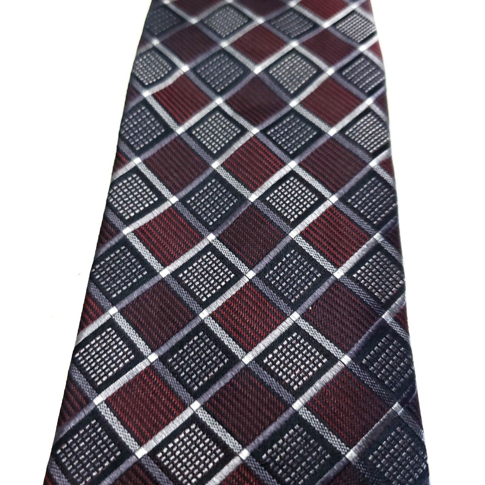 Pronto Uomo Pronto Uomo Platinum Red Gray Plaid Long Skinny Silk Tie Size ONE SIZE - 2 Thumbnail