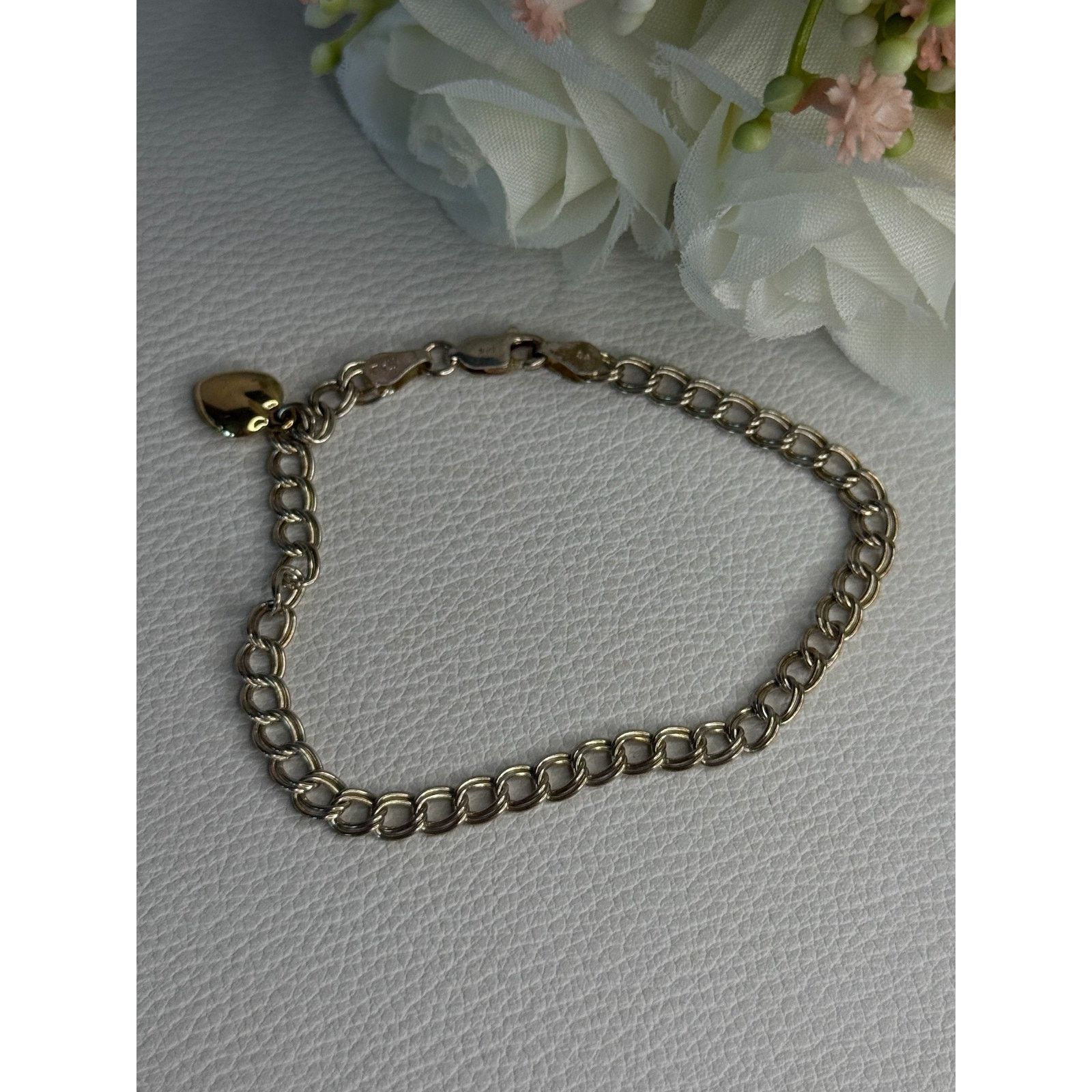 Jewelry 925 STERLING SILVER 14K YELLOW GOLD HEART ITALY BRACELET Size ONE SIZE - 4 Thumbnail