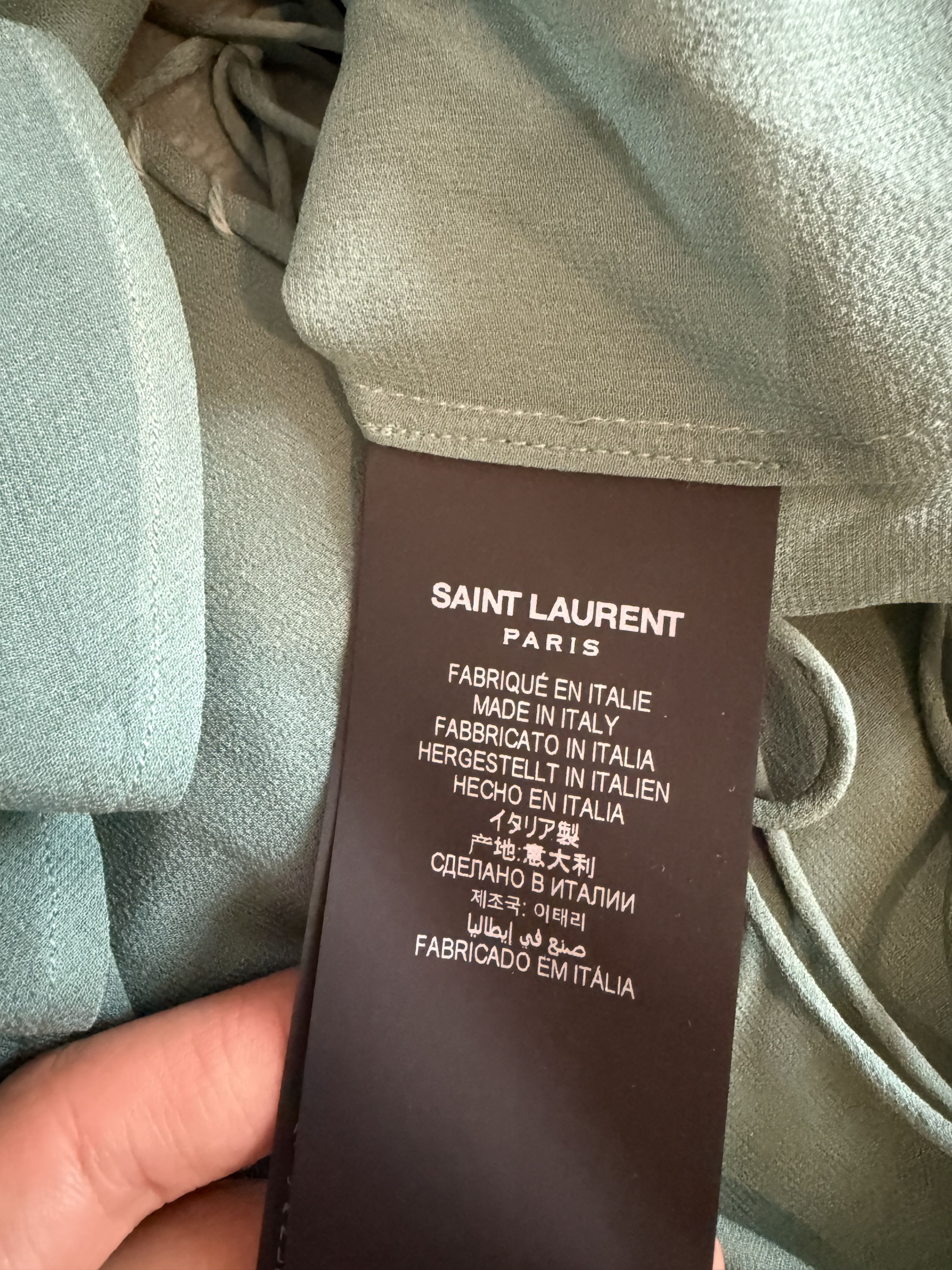 Saint Laurent Paris SS22 Saint Laurent Blouse in Silk Georgette Teal Size US L / EU 52-54 / 3 - 11 Thumbnail
