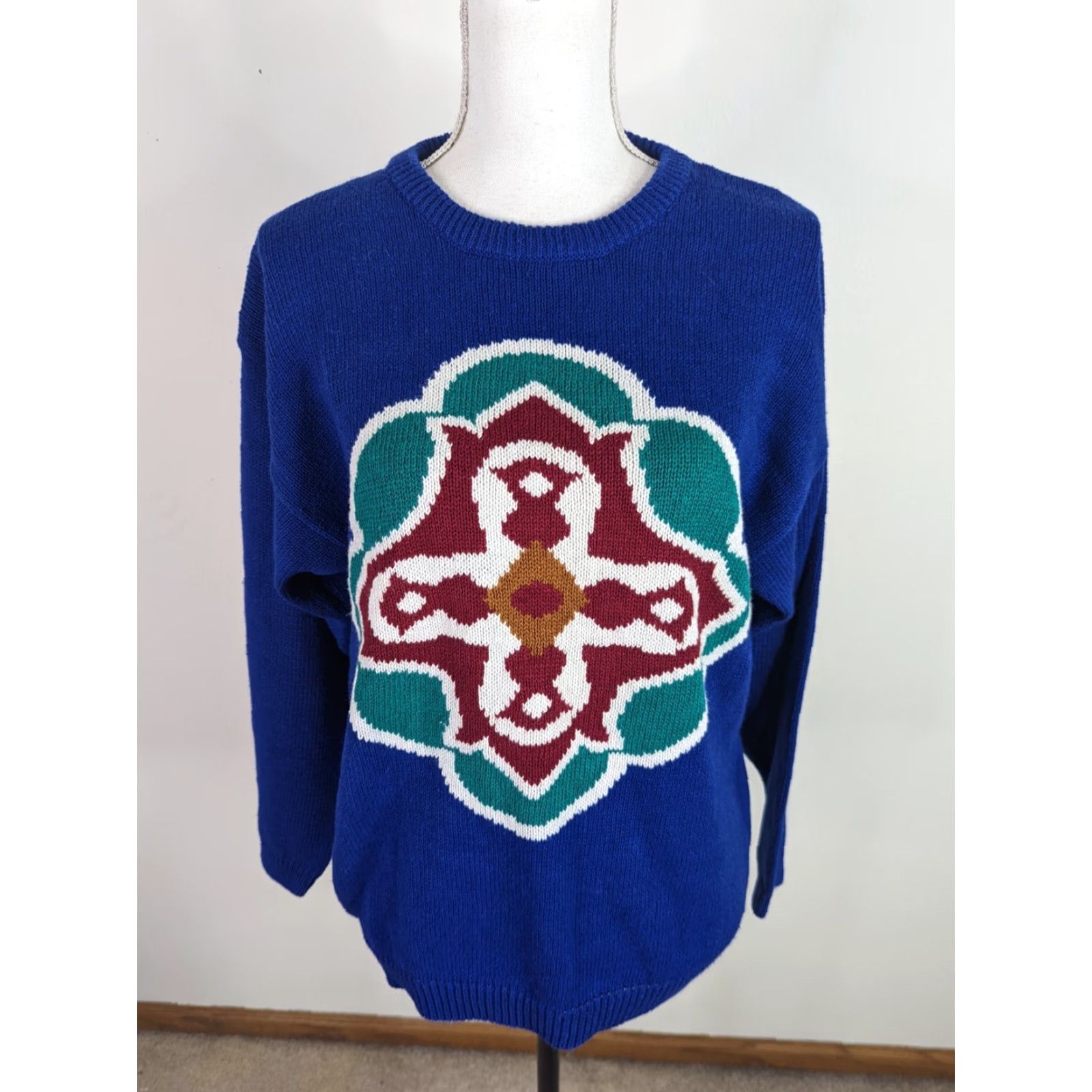 Vintage VINTAGE Women's Medallion Sweater Cotton Blue 1980s S10 Crew Neck Pullover Knit Disney Cinderella 80s Size M Boys? Ladies? Size M / US 6-8 / IT 42-44 - 2 Thumbnail