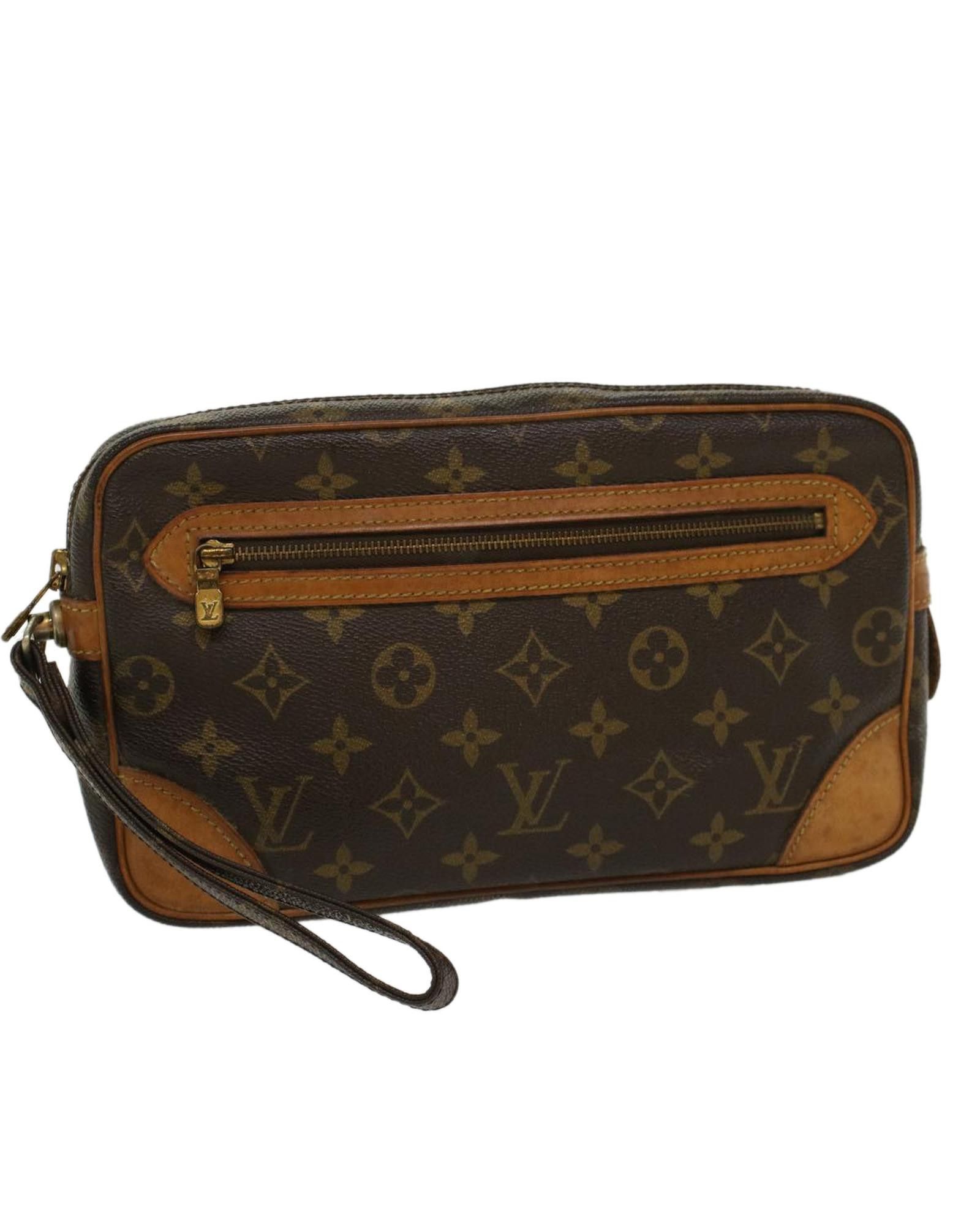 image of Louis Vuitton Monogram Clutch Bag With Dragonne Detail, Women's