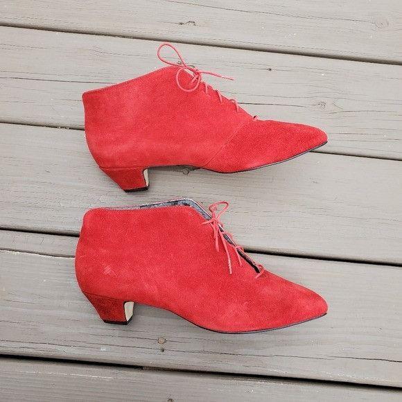 Vintage Vintage 80s Red Suede Leather Retro Pin Up Girl Lace-up Boot Size US 11 / IT 41 - 5 Thumbnail